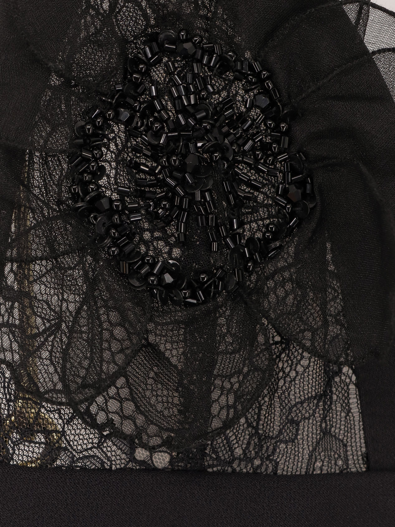 Elisabetta Franchi Plunging Neckline Mini Dress With Lace Detailing And Floral Embellishments In Black
