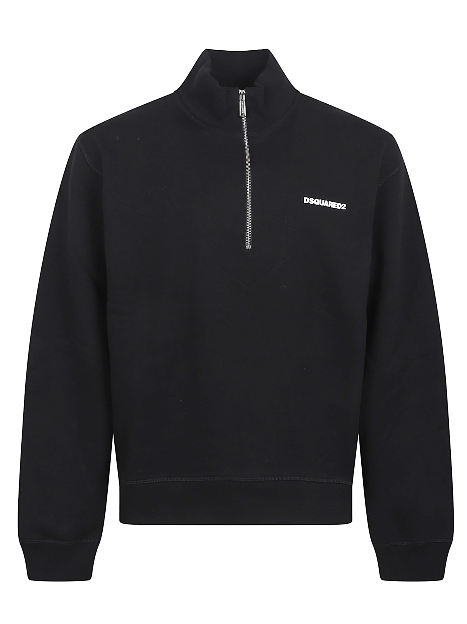 Dsquared2 Black High Neck Sweatshirt With Lettering Logo On The Front In Cotton Man In Black