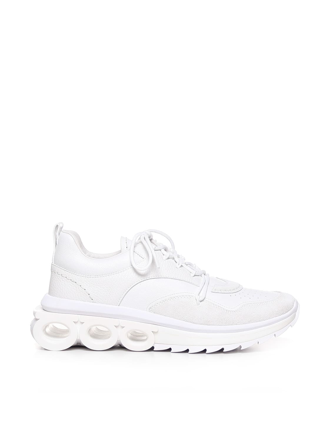 Ferragamo Sneakers With Gancini Plaque In White