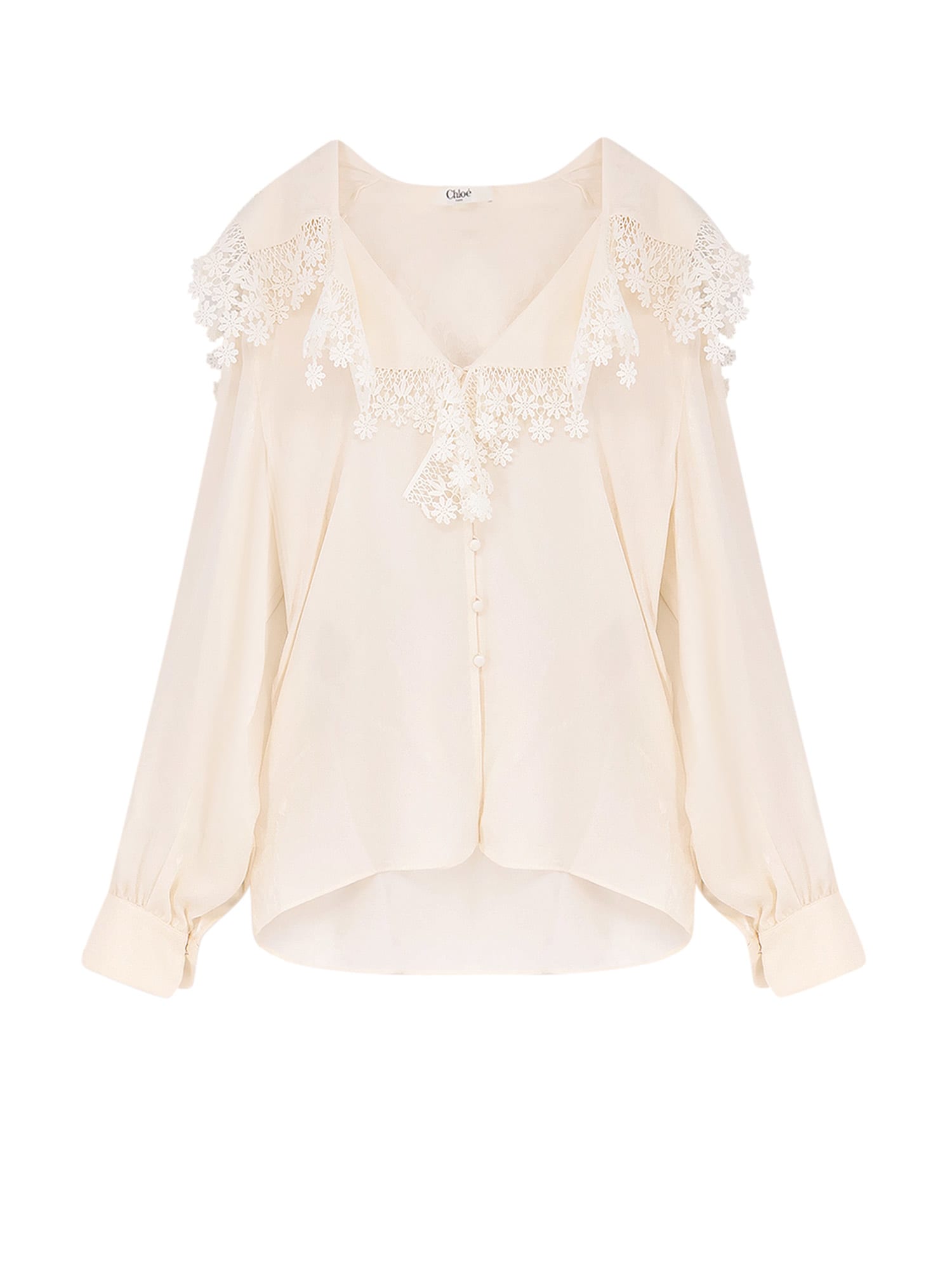 Chloé Silk Shirt With V-neck And Lace Trim In White