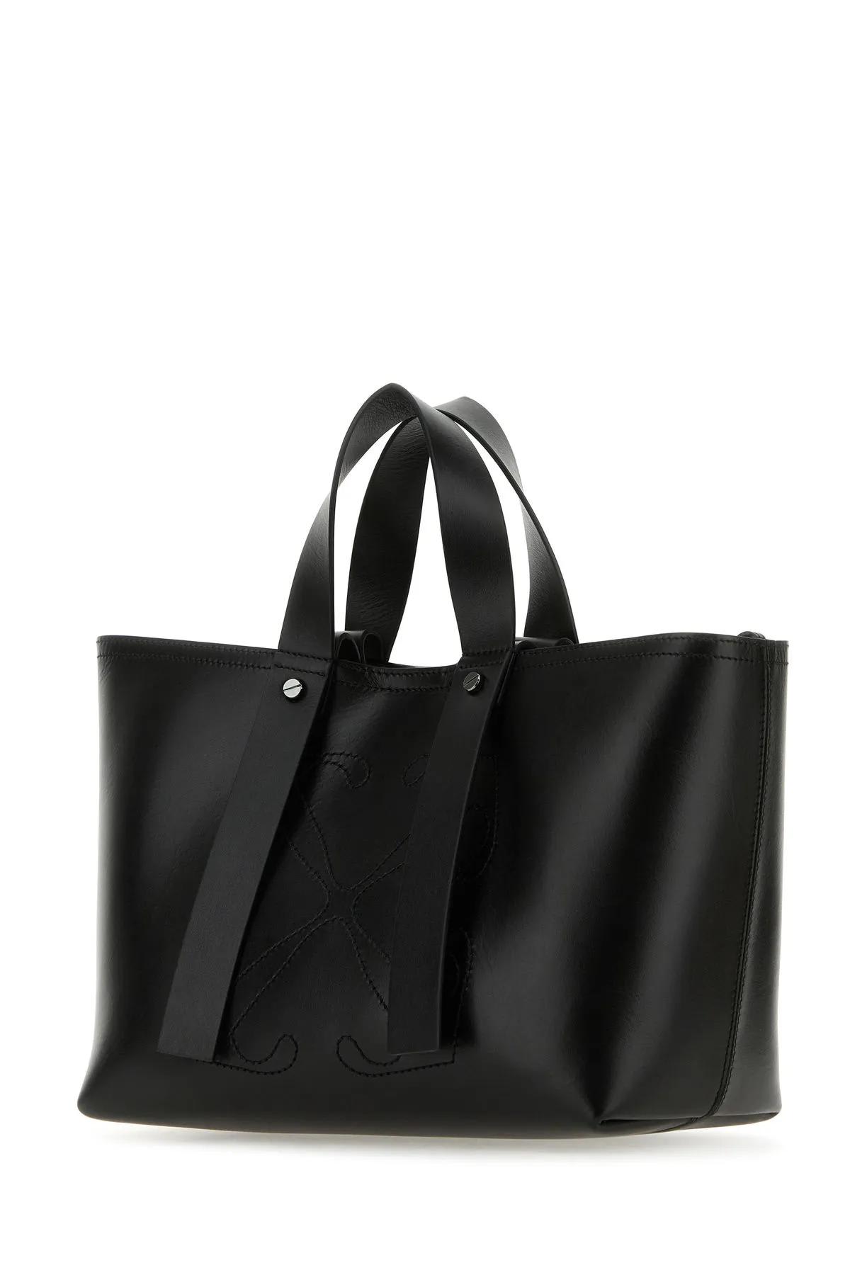 Shop Off-white Black Leather Small Day Off Shopping Bag In Black No Color