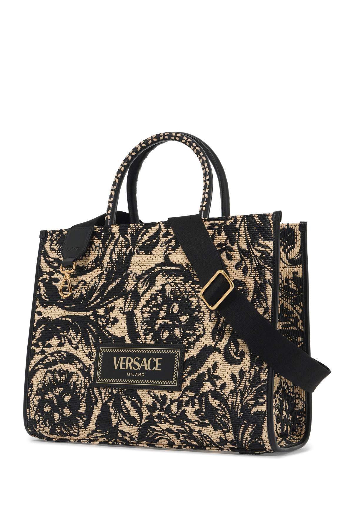 Shop Versace Medium Athena Barocco Tote Bag In Raff In Multicolor Black- (orange)