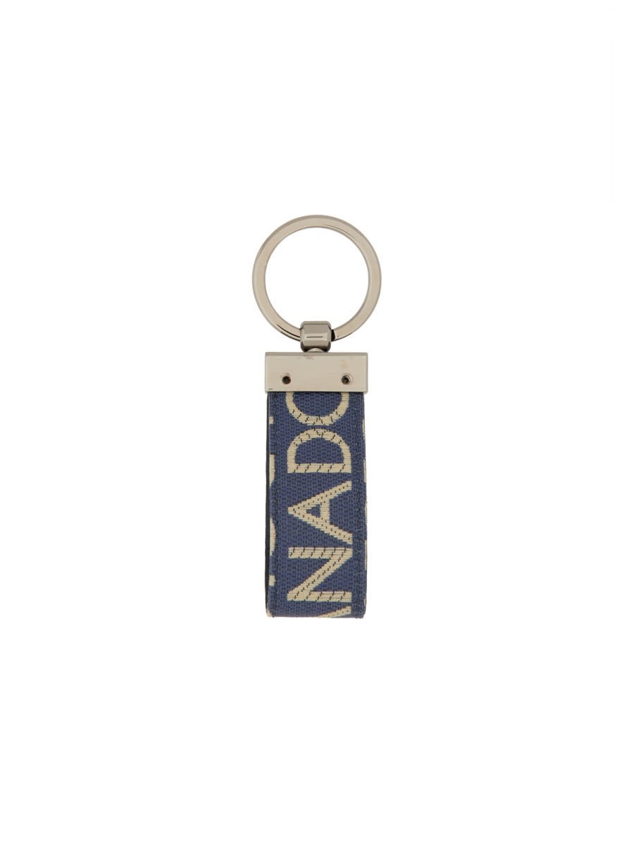 Shop Dolce & Gabbana Keychain With Logoed Label In Blue