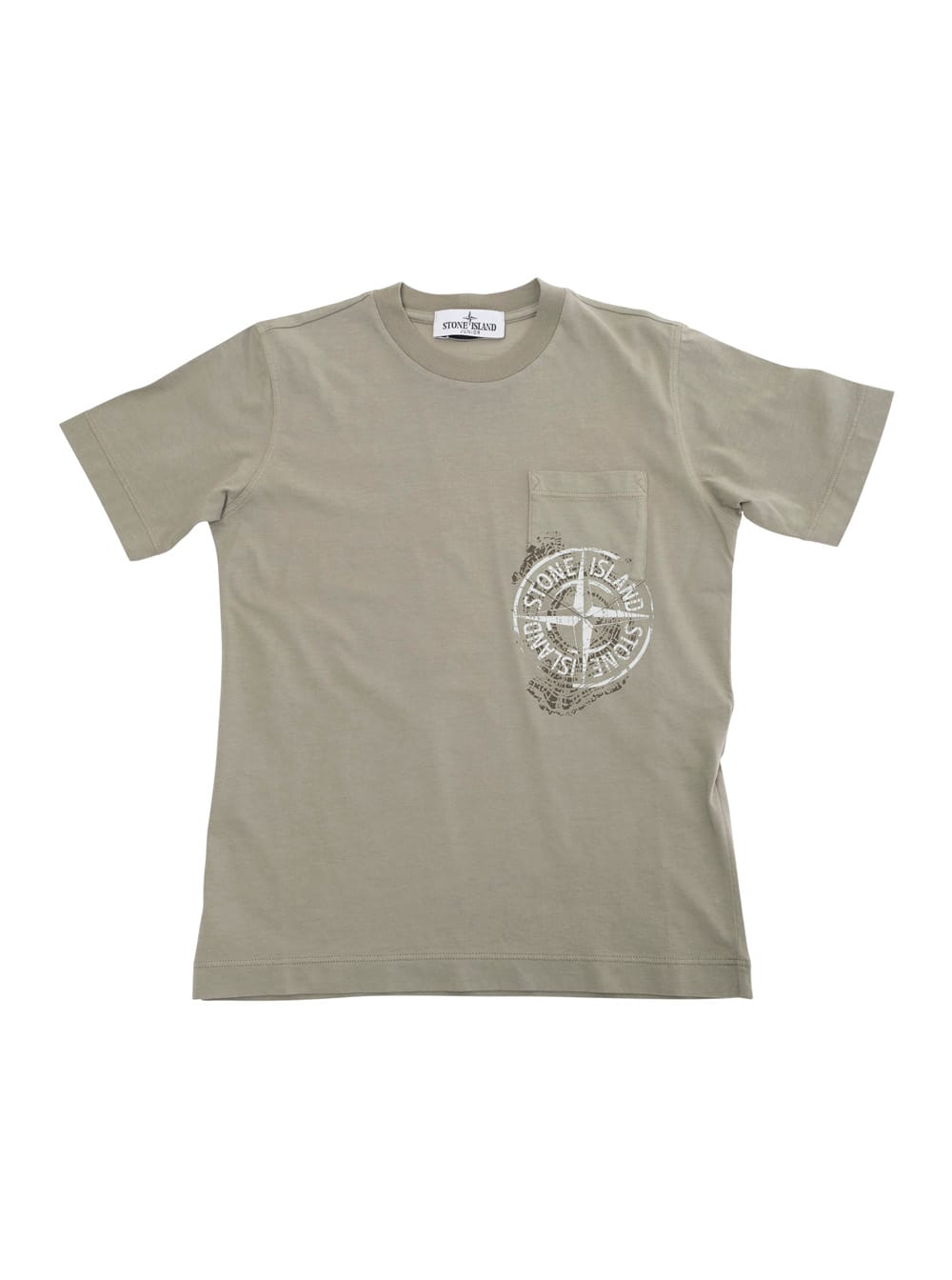 Stone Island Grey T-shirt With Logo Print On The Front And Logo Lettering On The Rear In Cotton Boy In Grey