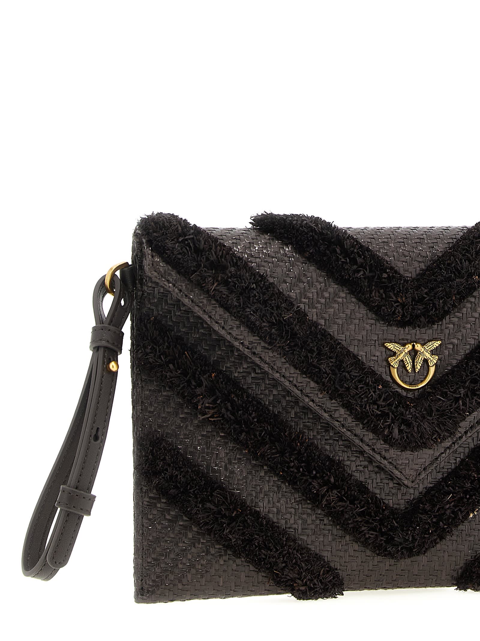Pinko Raffia Flat Clutch Brown In Black