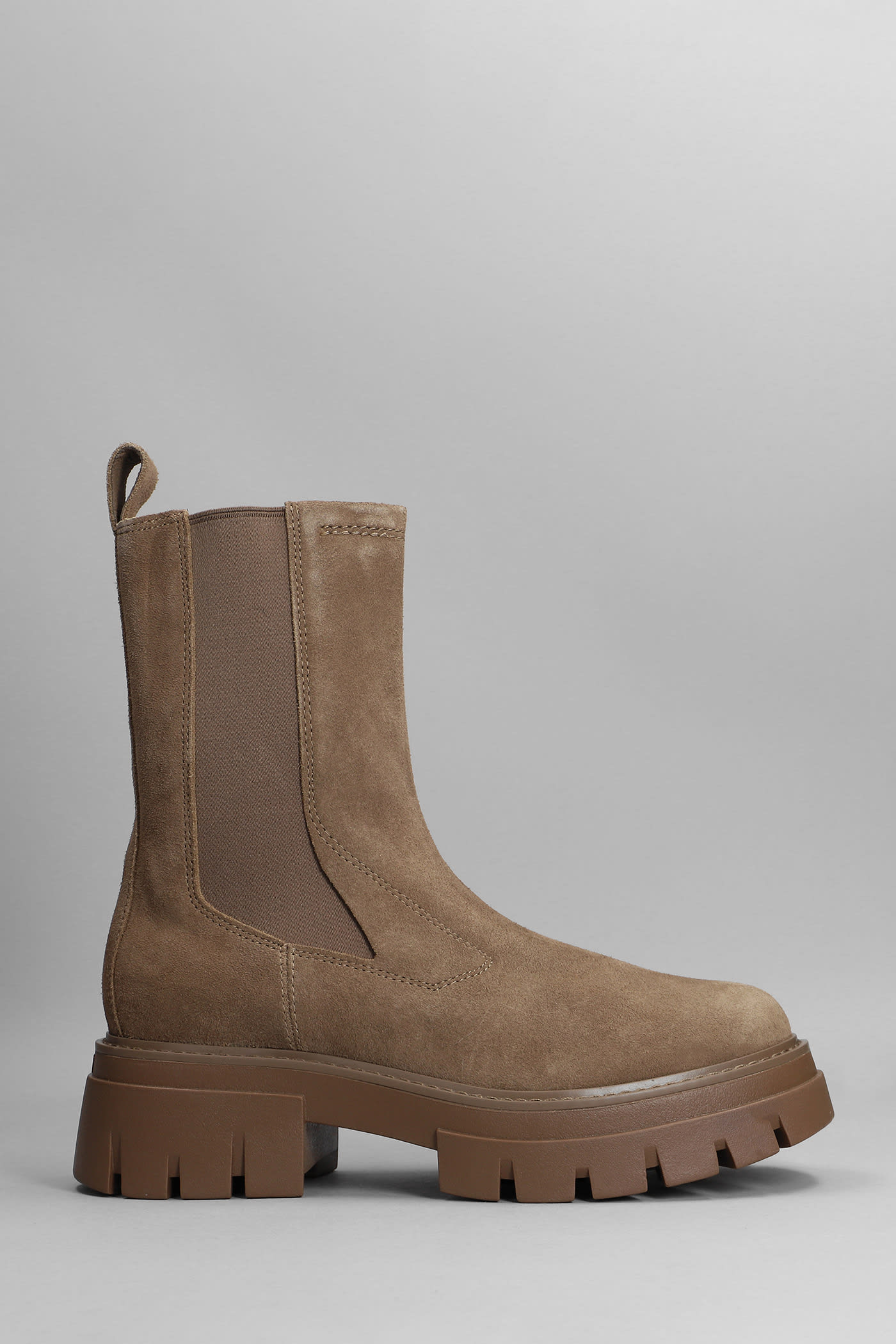 Ash Loud Combat Boots In Taupe Suede