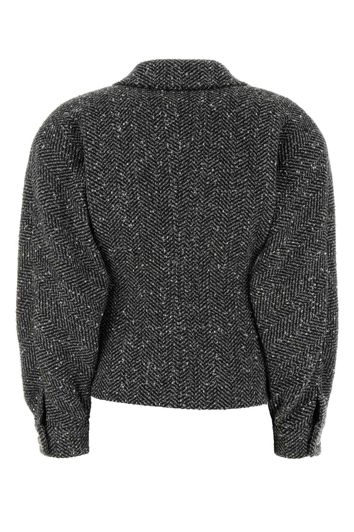 Alessandra Rich Sequin-embellished Herringbone Jacket In Gray