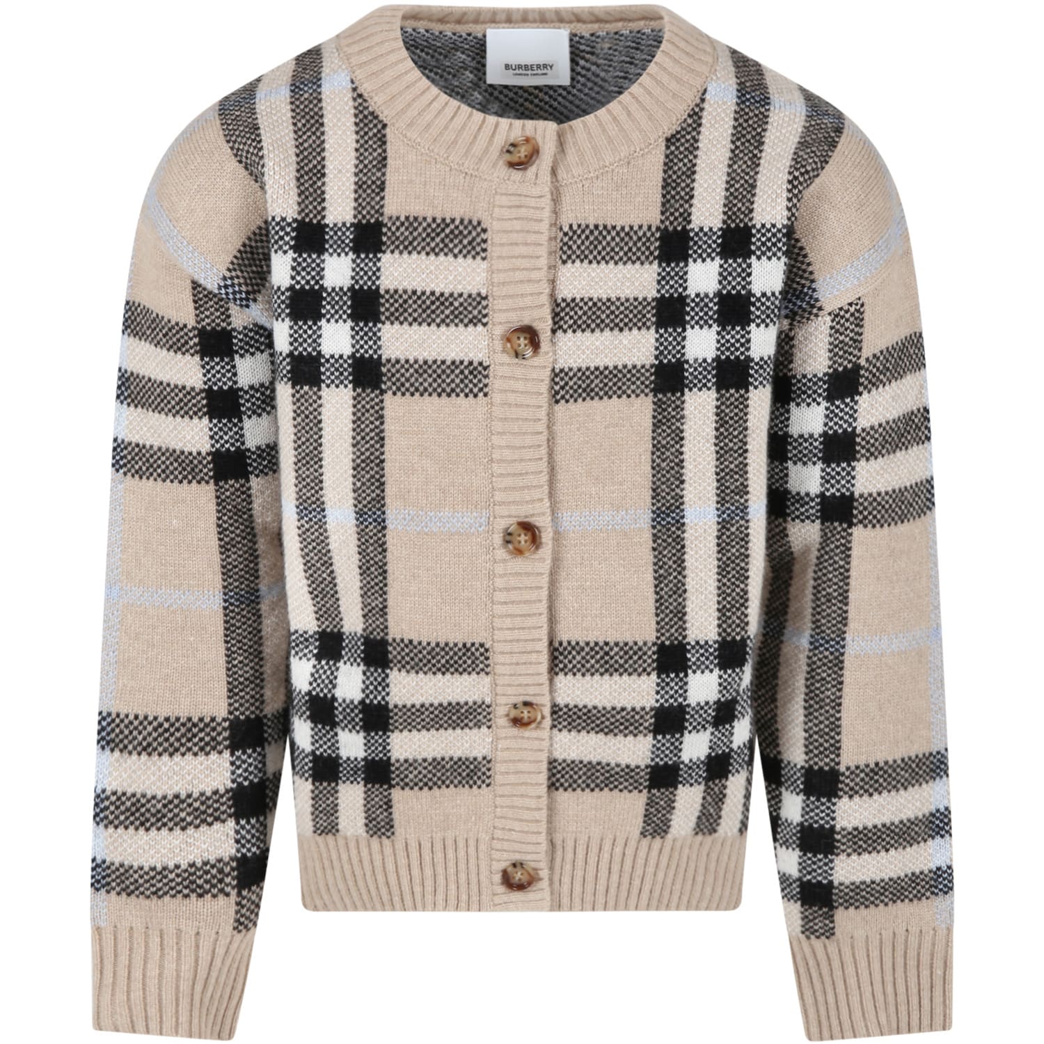 BURBERRY BEIGE CARDIGAN FOR GIRL WITH CHECK
