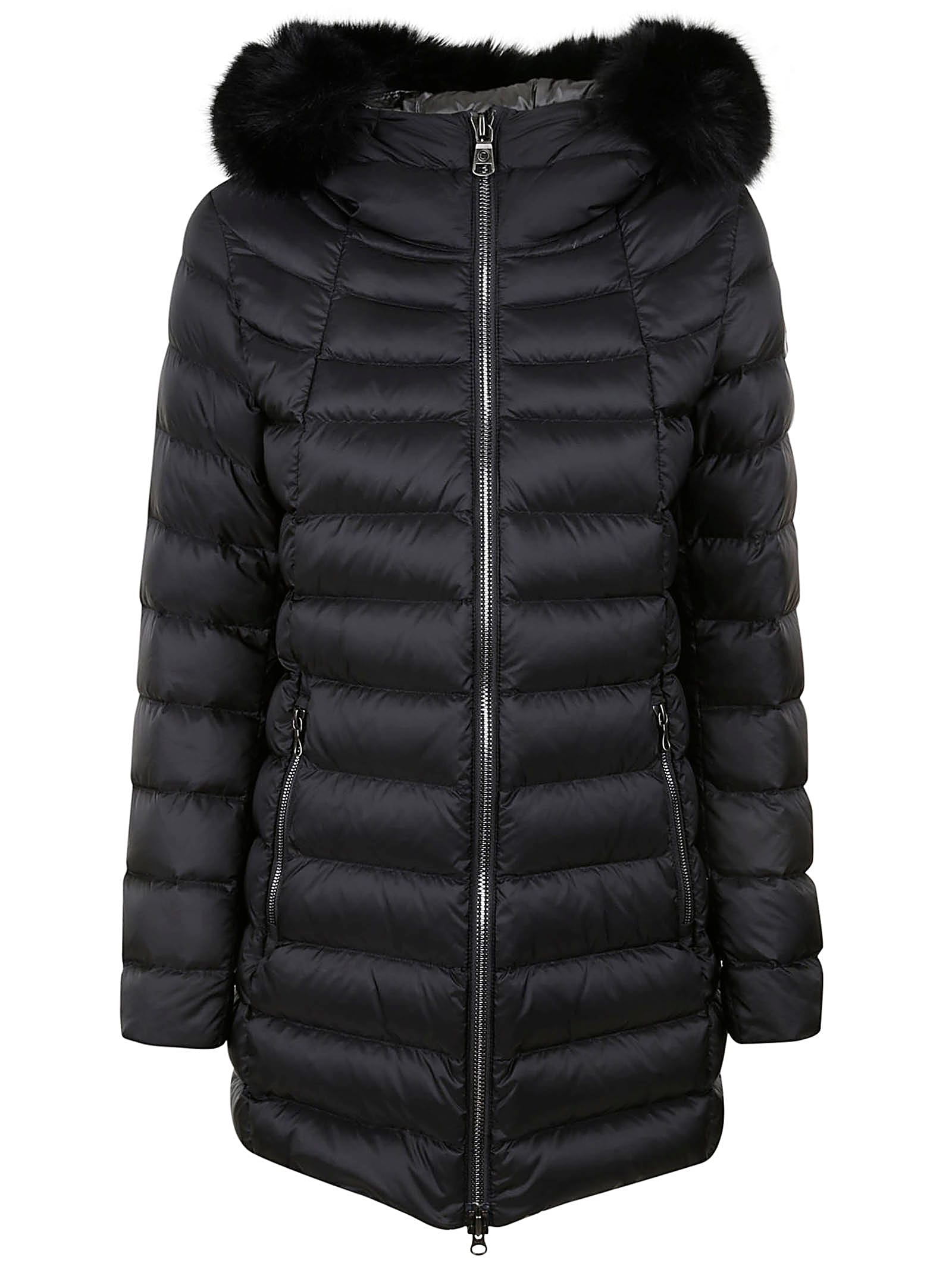 Shop Colmar Furred Hood Pocket Zip Padded Jacket In Black