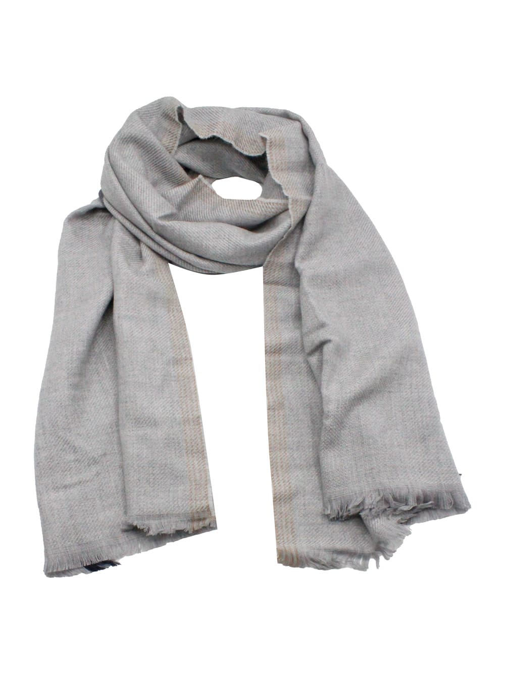 Lightweight Scarf Made Of Wool And Cashmere With A Light Weave In Diagonaòle And Side Selvedge With Small Fringes At The Bottom