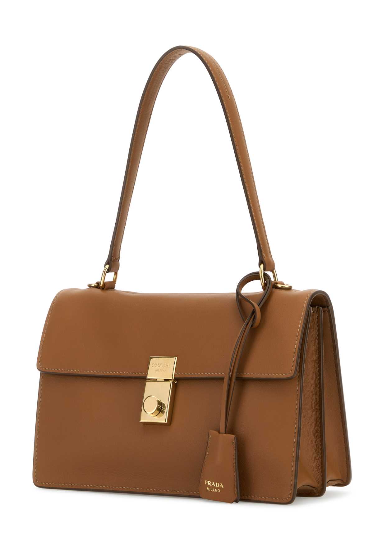 Prada Top Handle Shoulder Bag With Gold-tone Hardware In Caramel 0