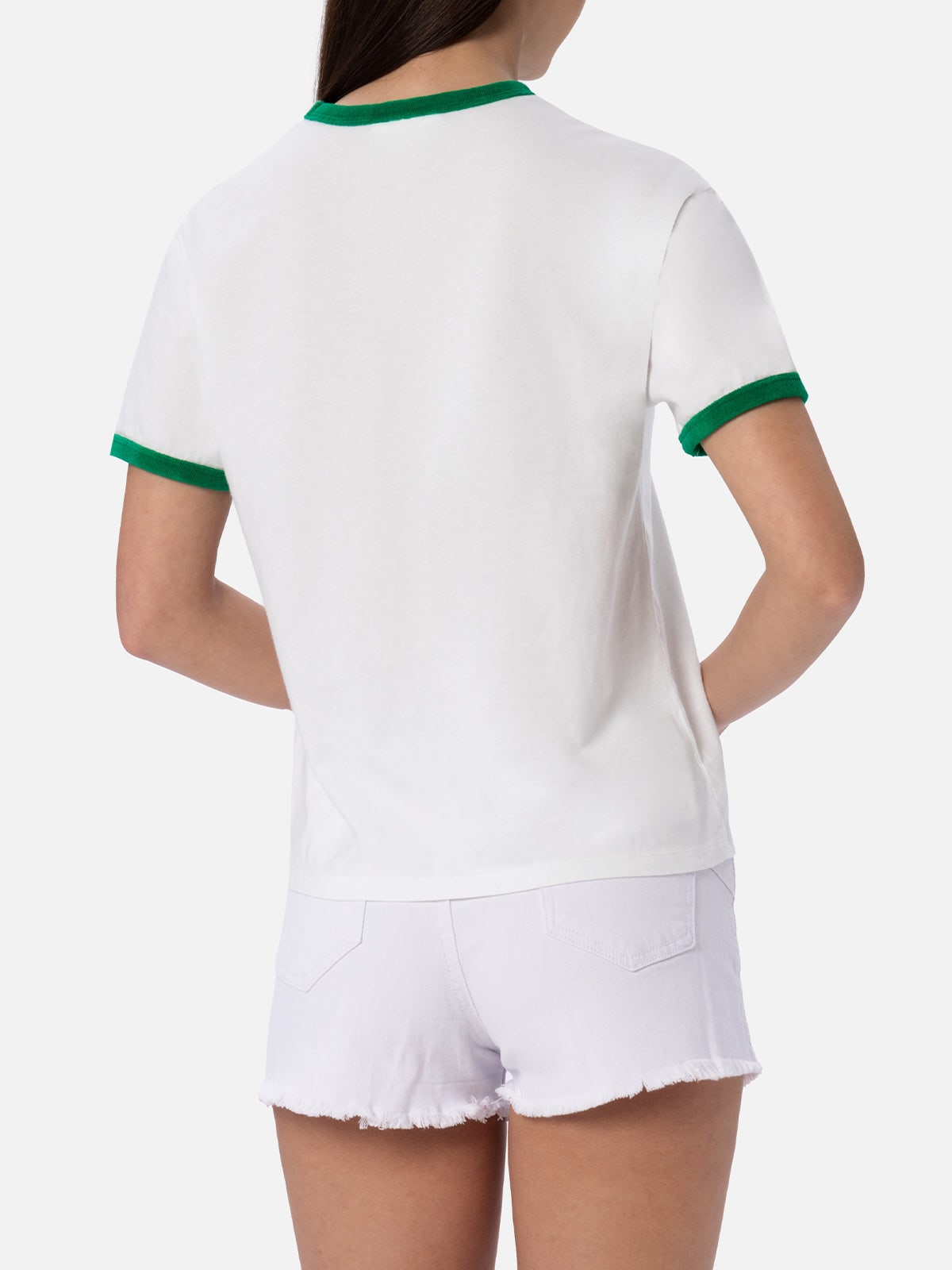 Mc2 Saint Barth Woman Cotton Jersey Crewneck T-shirt Emilie With Terry Details In White