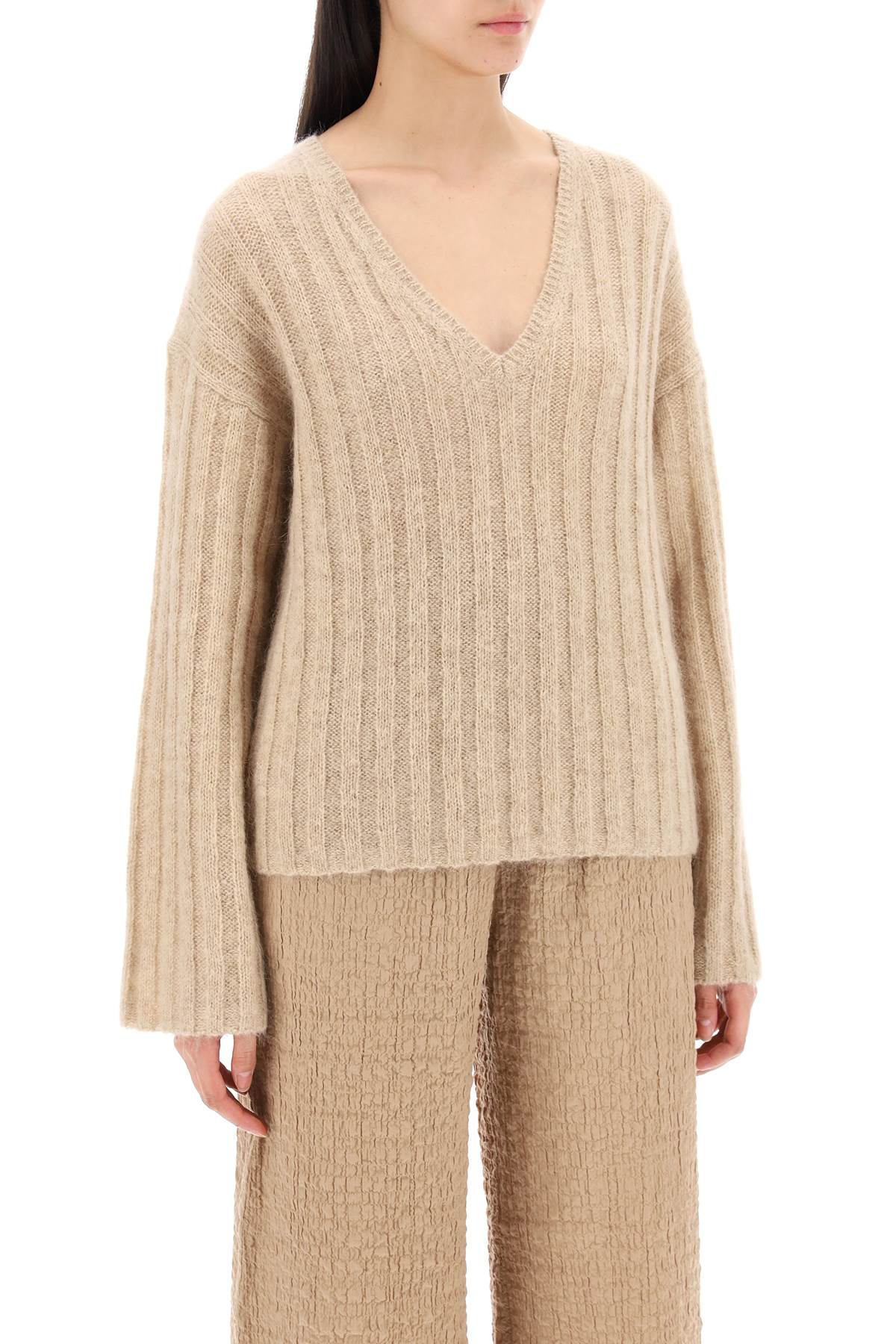 Shop By Malene Birger Cimone Sweater In Flat-ribbed Knit In Twill Beige (beige)