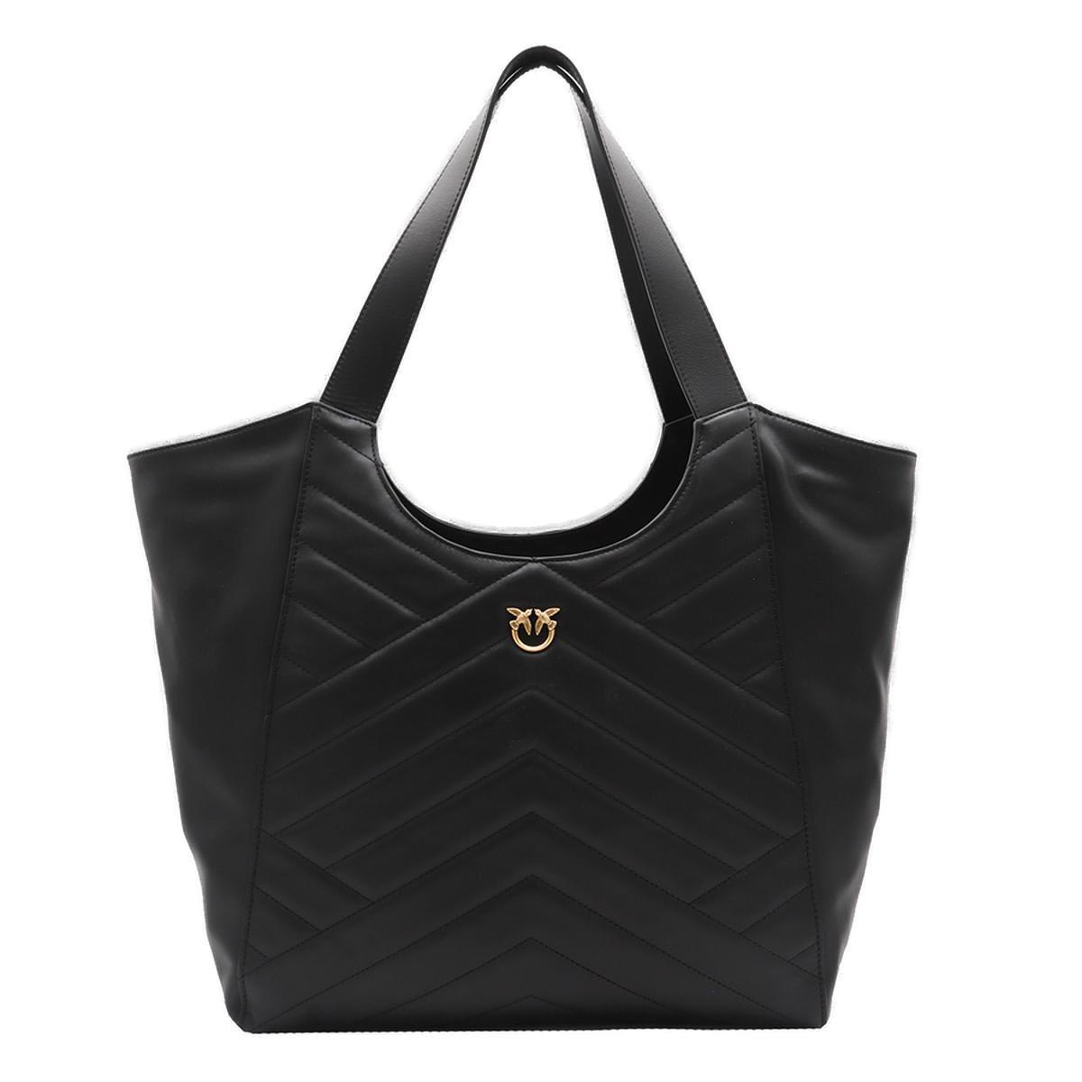 Shop Pinko Logo Plaque Chevron Quilted Tote Bag In Z99q