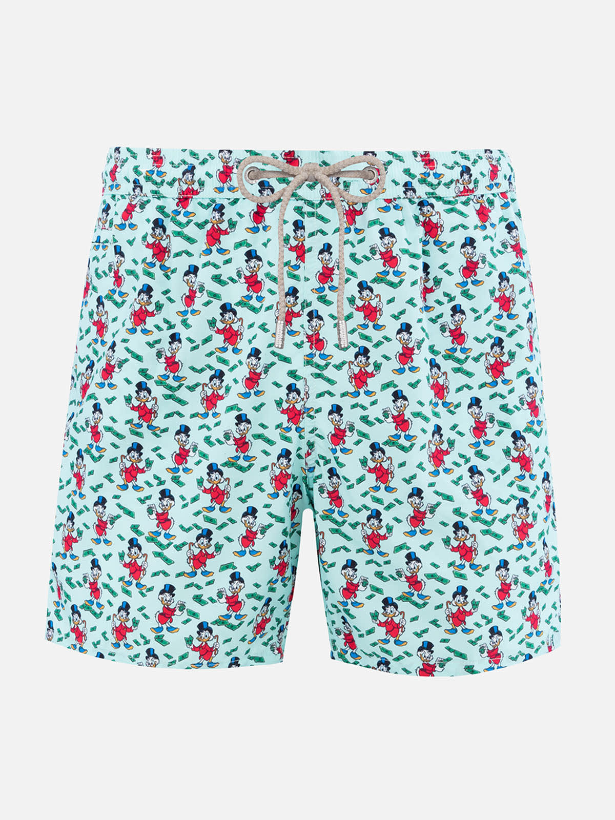 Mc2 Saint Barth Man Lightweight Fabric Swim-shorts Lighting Micro Fantasy With Scrooge Print Disney Special Edition In Verde Acqua