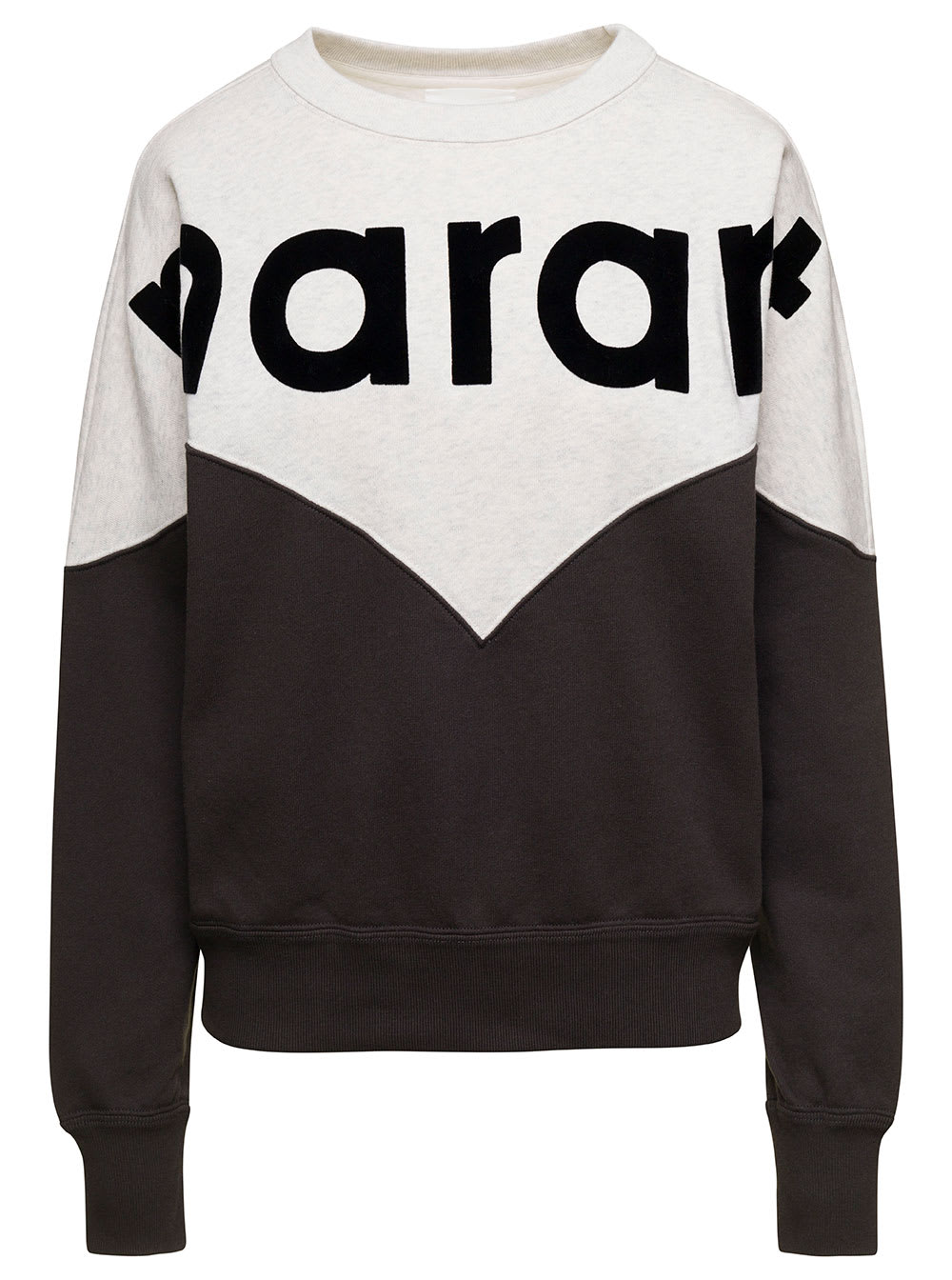 Shop Marant Etoile Black And White Bi-color Sweatshirt With Contrasting Logo Lettering In Cotton Blend Woman