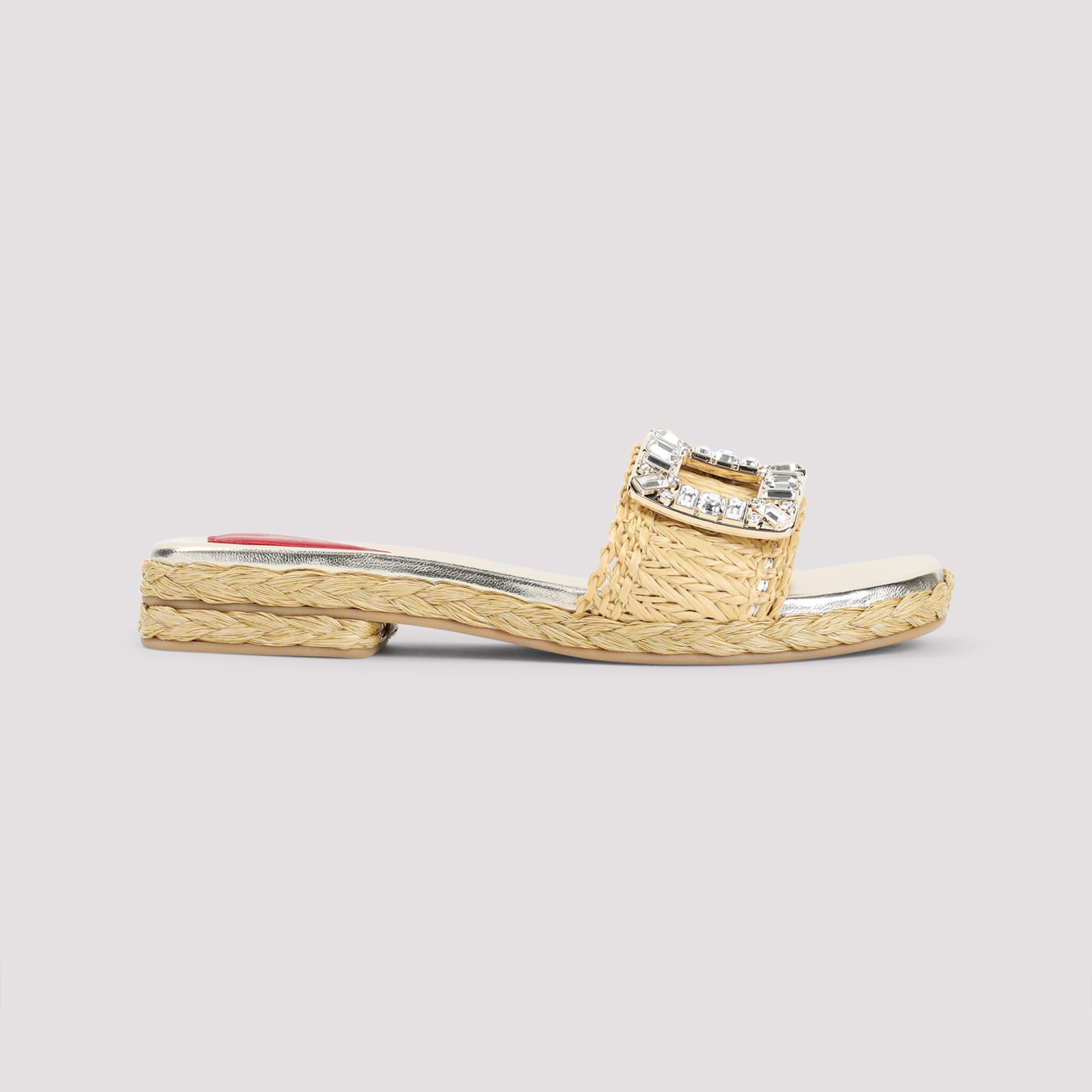 Roger Vivier Crystal Buckle Braided Raffia Espadrilles In Crema Chiaro