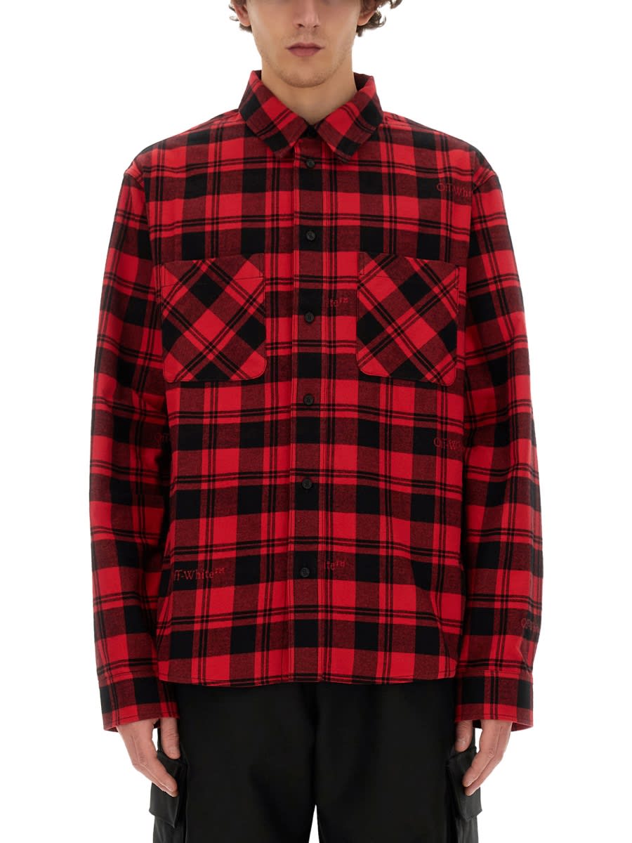 Shop Off-white Check Print Shirt In Red