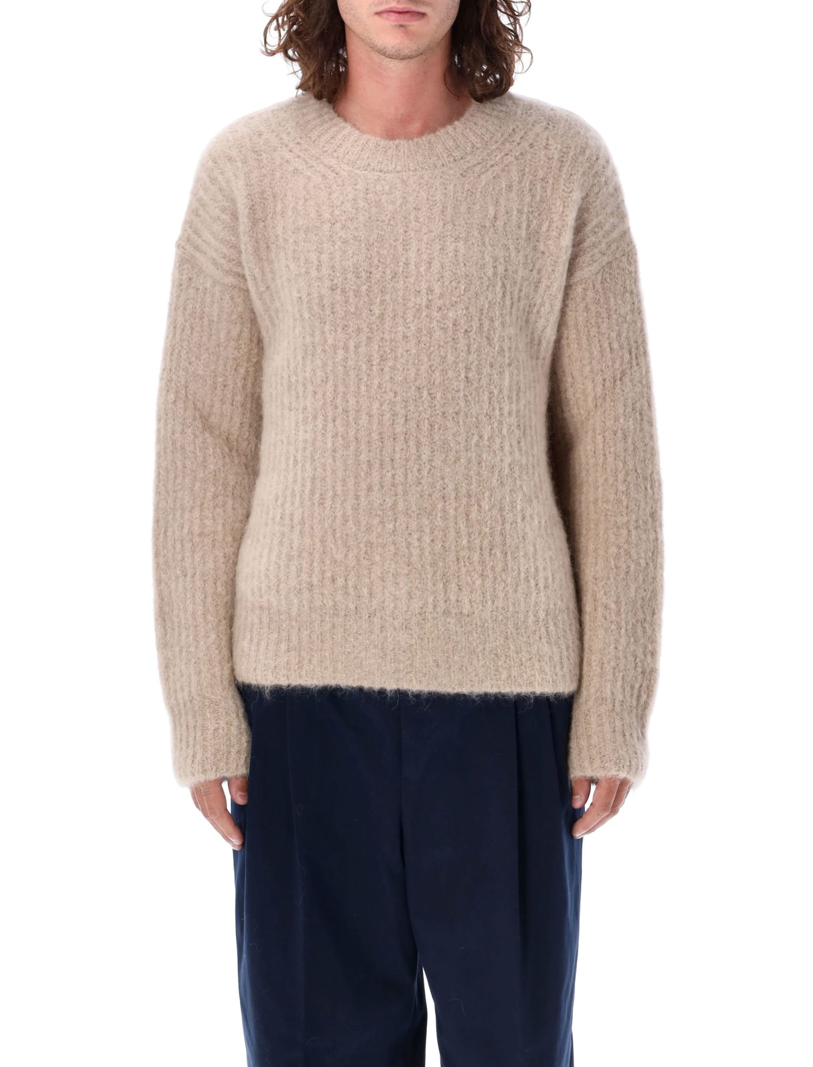 Shop Ami Alexandre Mattiussi Chunky Hair Mohair Sweater In Beige