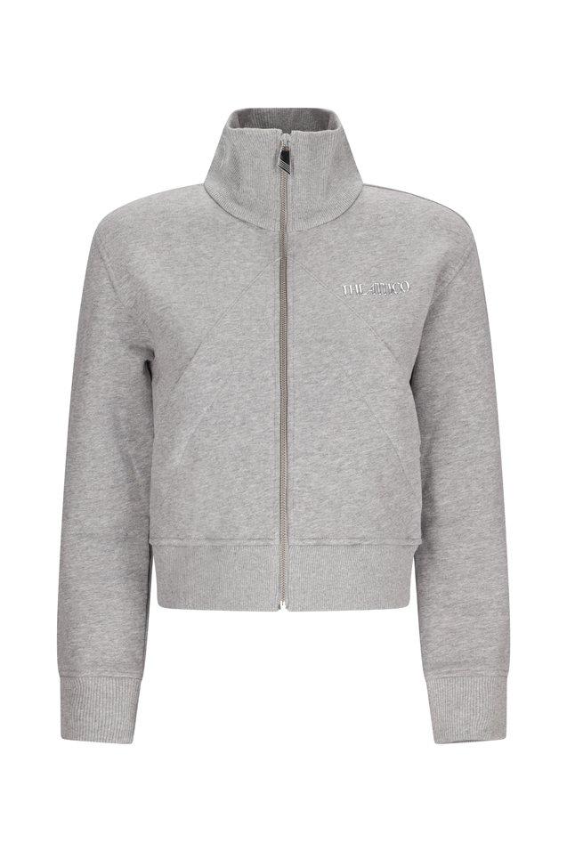 Attico High Collar Ribbed Sweatshirt In Melange Grey