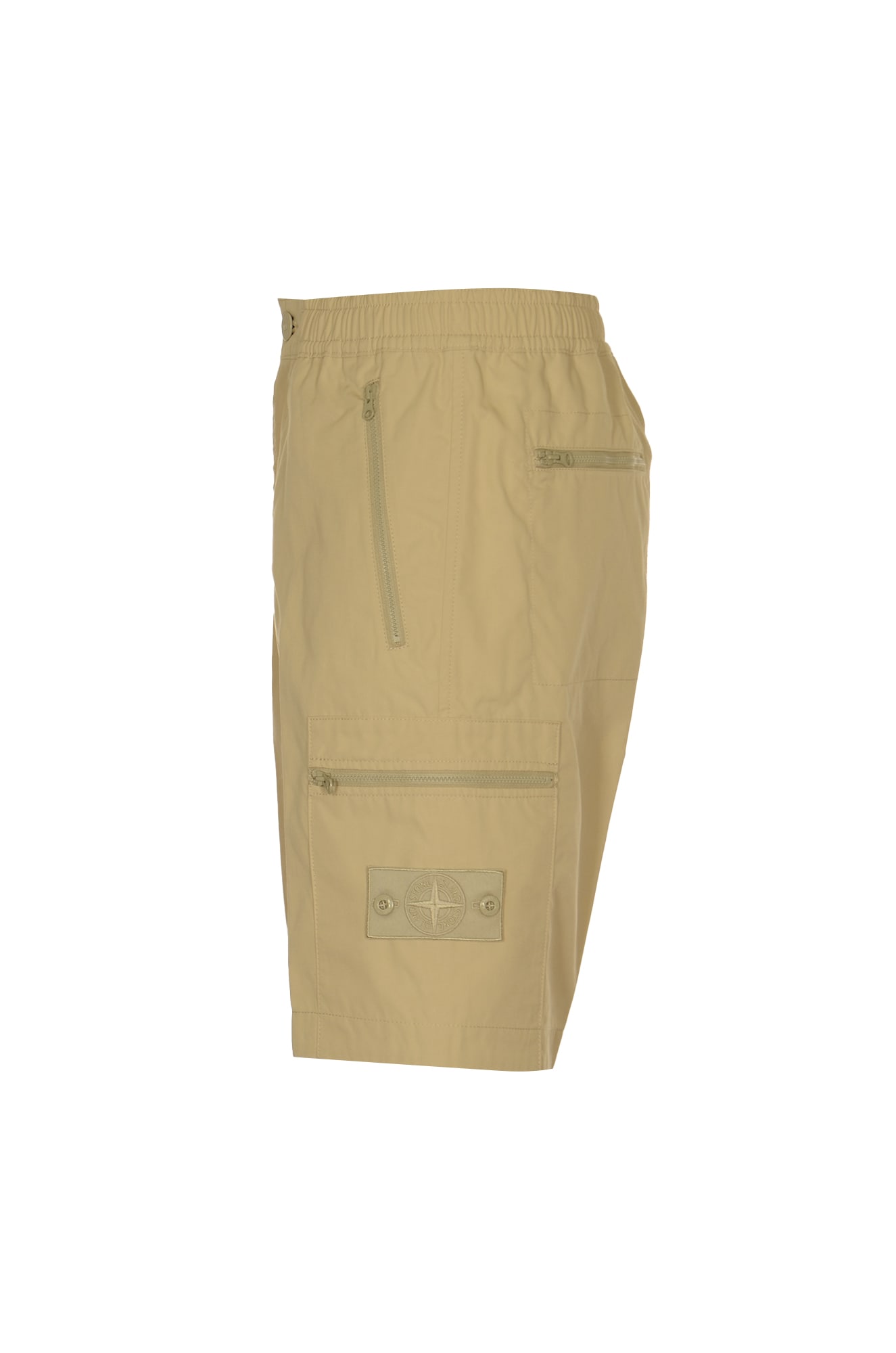 Shop Stone Island Side Pocket Zip Shorts In Beige