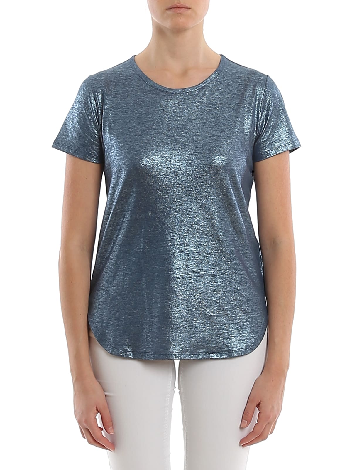 Majestic Laminated Linen T-shirt In Blue