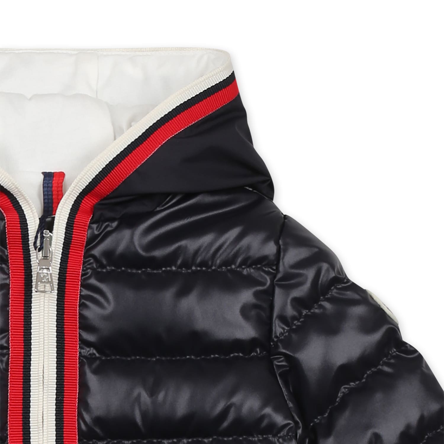 MONCLER BLUE DOWN JACKET FOR BABY BOY WITH LOGO