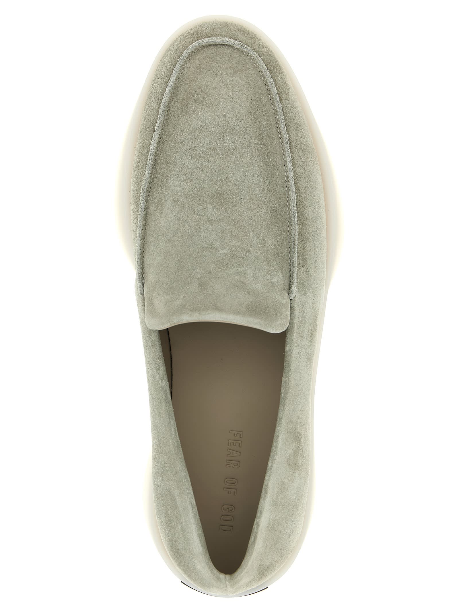 Fear Of God Suede Round Toe Loafers With Rubber Sole In Green