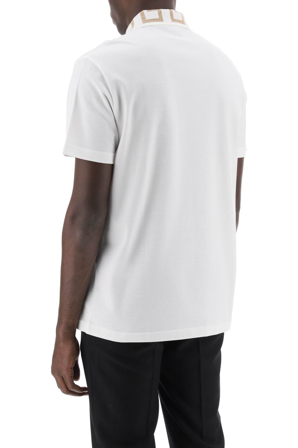 Shop Versace Polo Shirt With Greca Collar In Optical White (white)