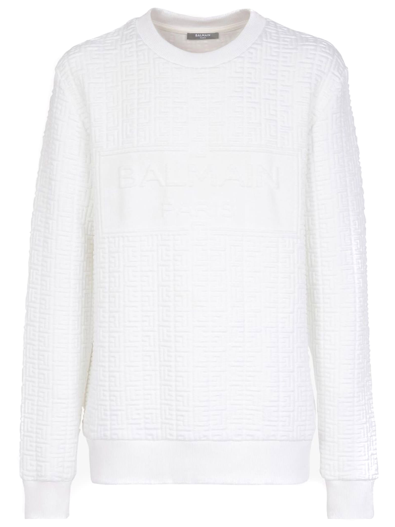 Balmain Optic White Textured Sweatshirt