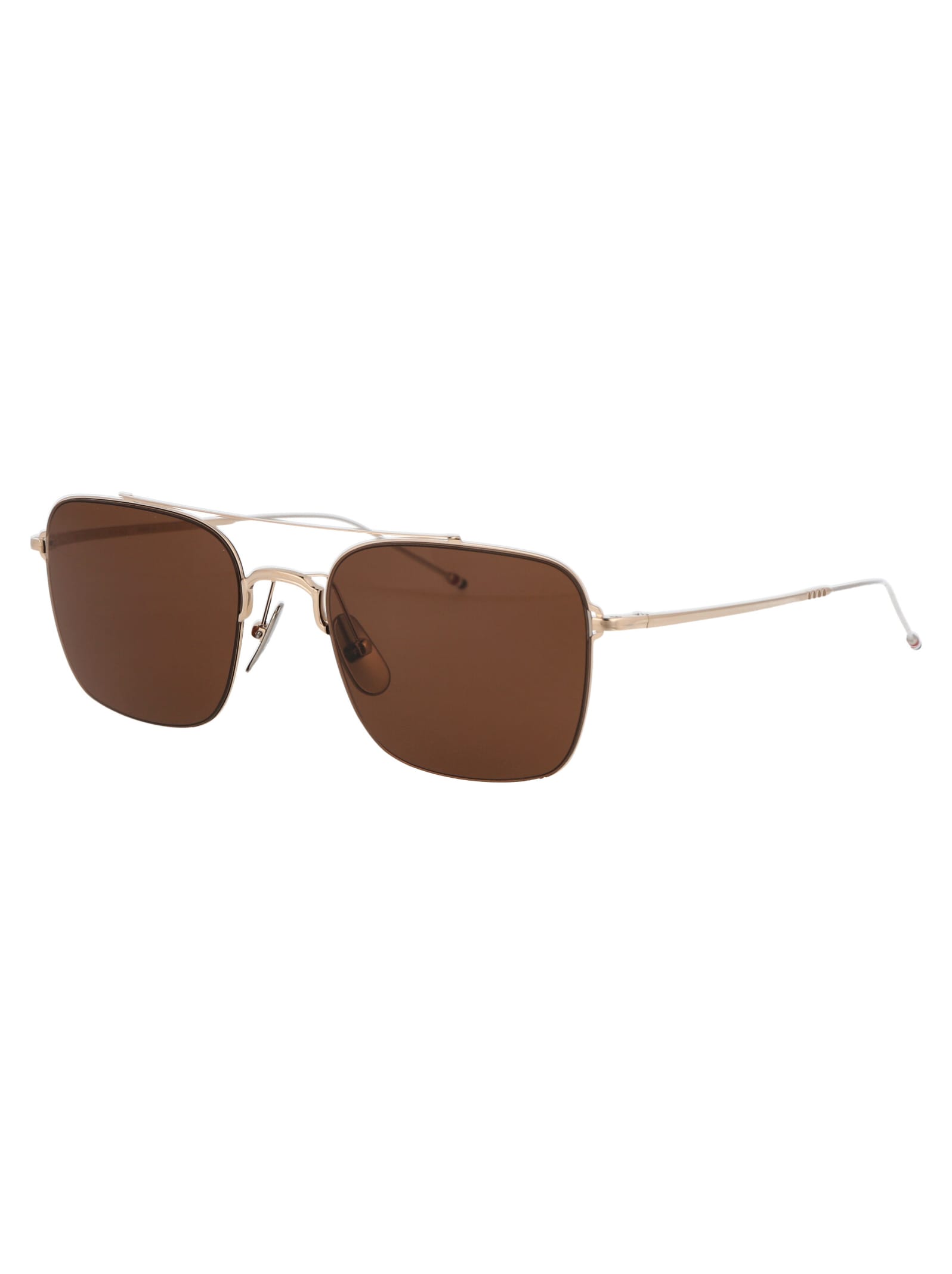 Shop Thom Browne Tb-120 Sunglasses In 002 White Gold Silver W/ Brown