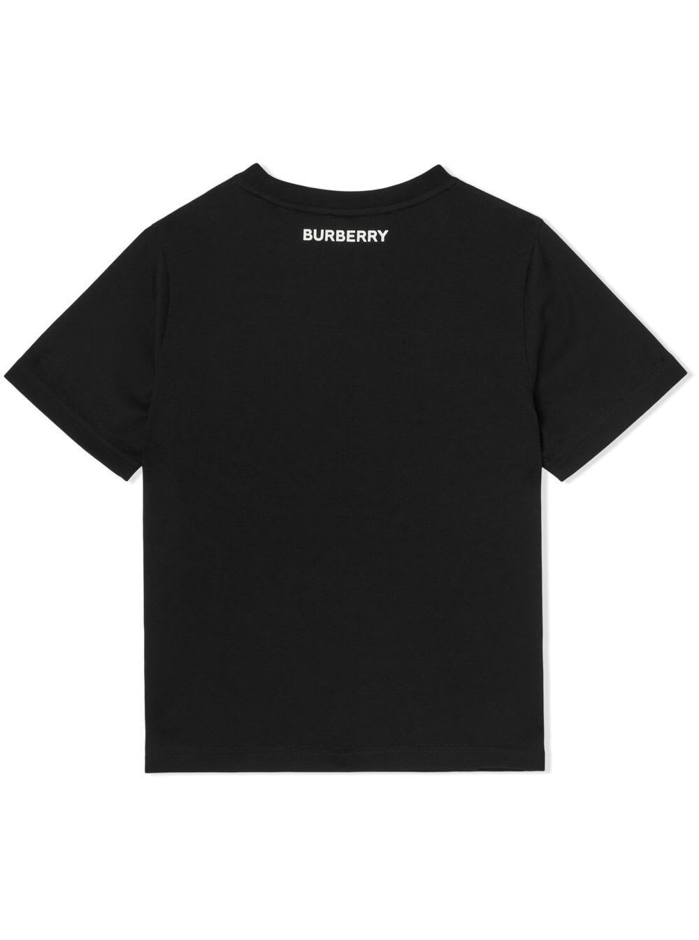 Shop Burberry Black Crewneck T-shirt With Vintage Check Print In Cotton Boy