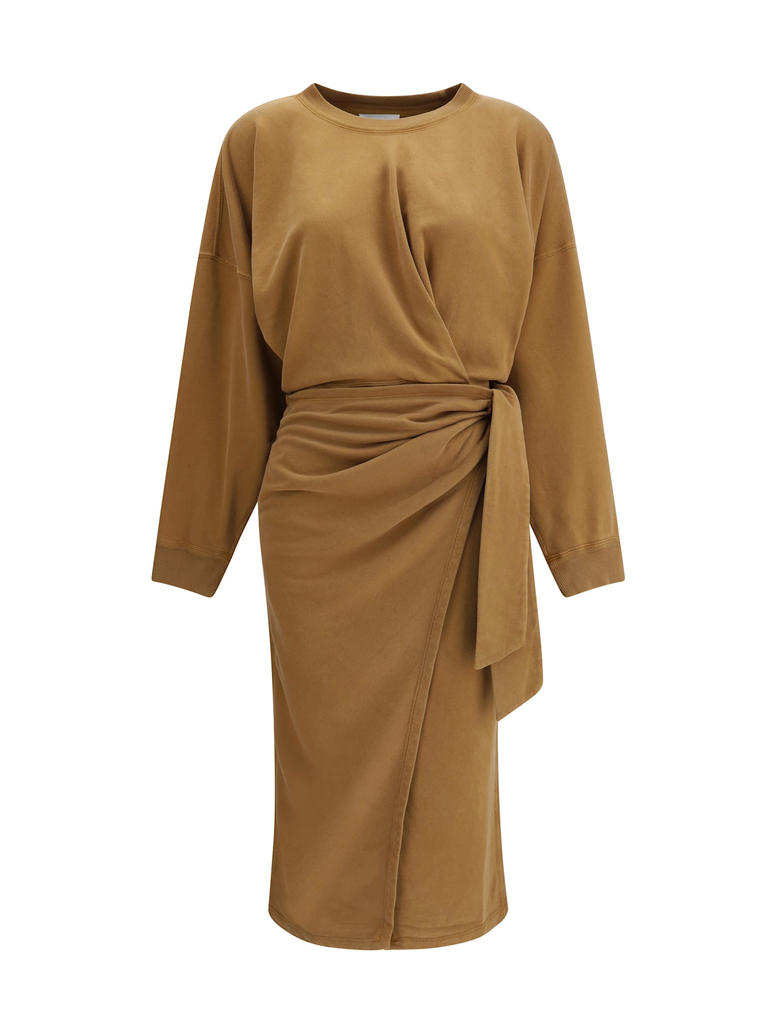 Isabel Marant Étoile Sandrina Long Sleeve Cotton Fleece Dress In Brown