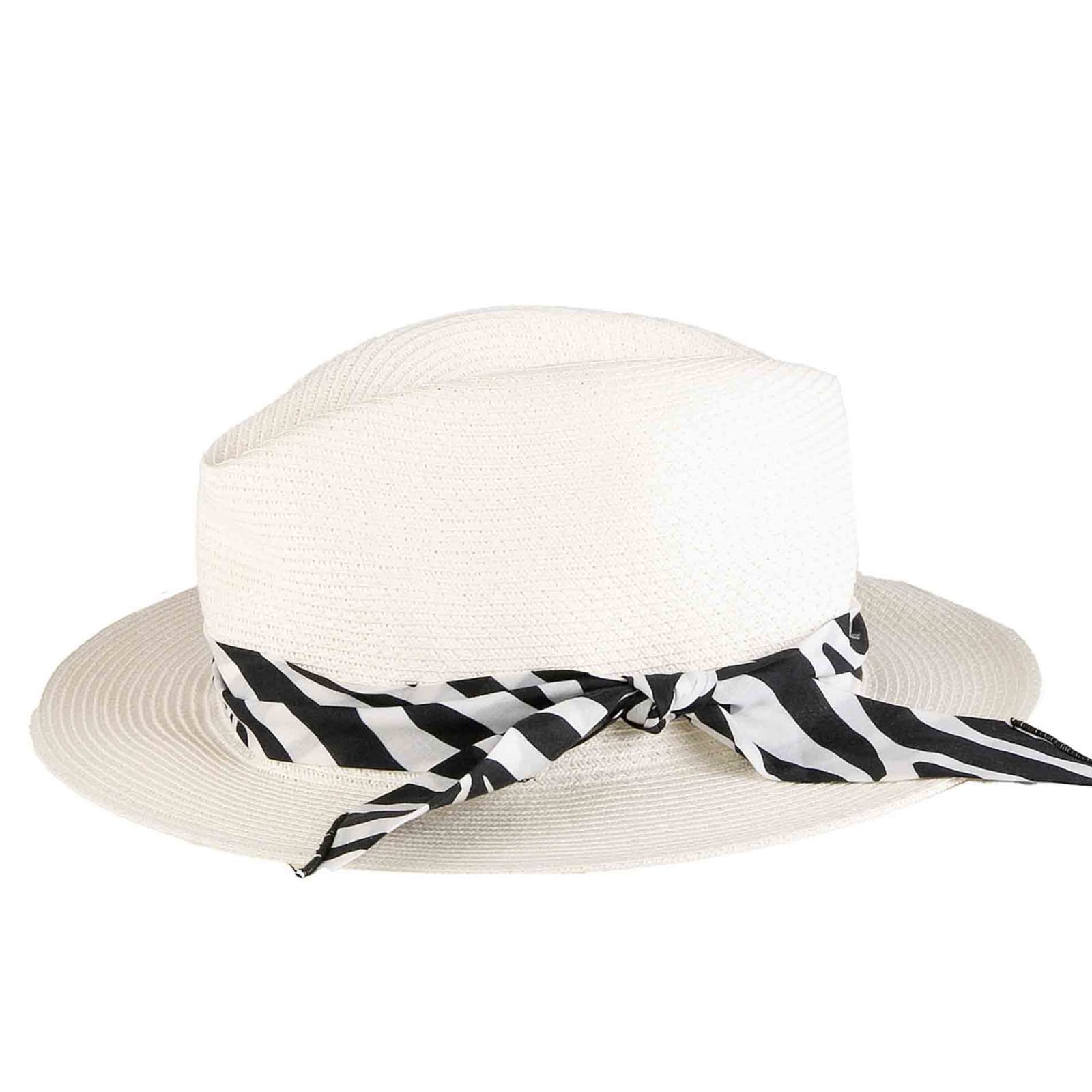 Mc2 Saint Barth White Paper Hat With Zebra Print Bandeau