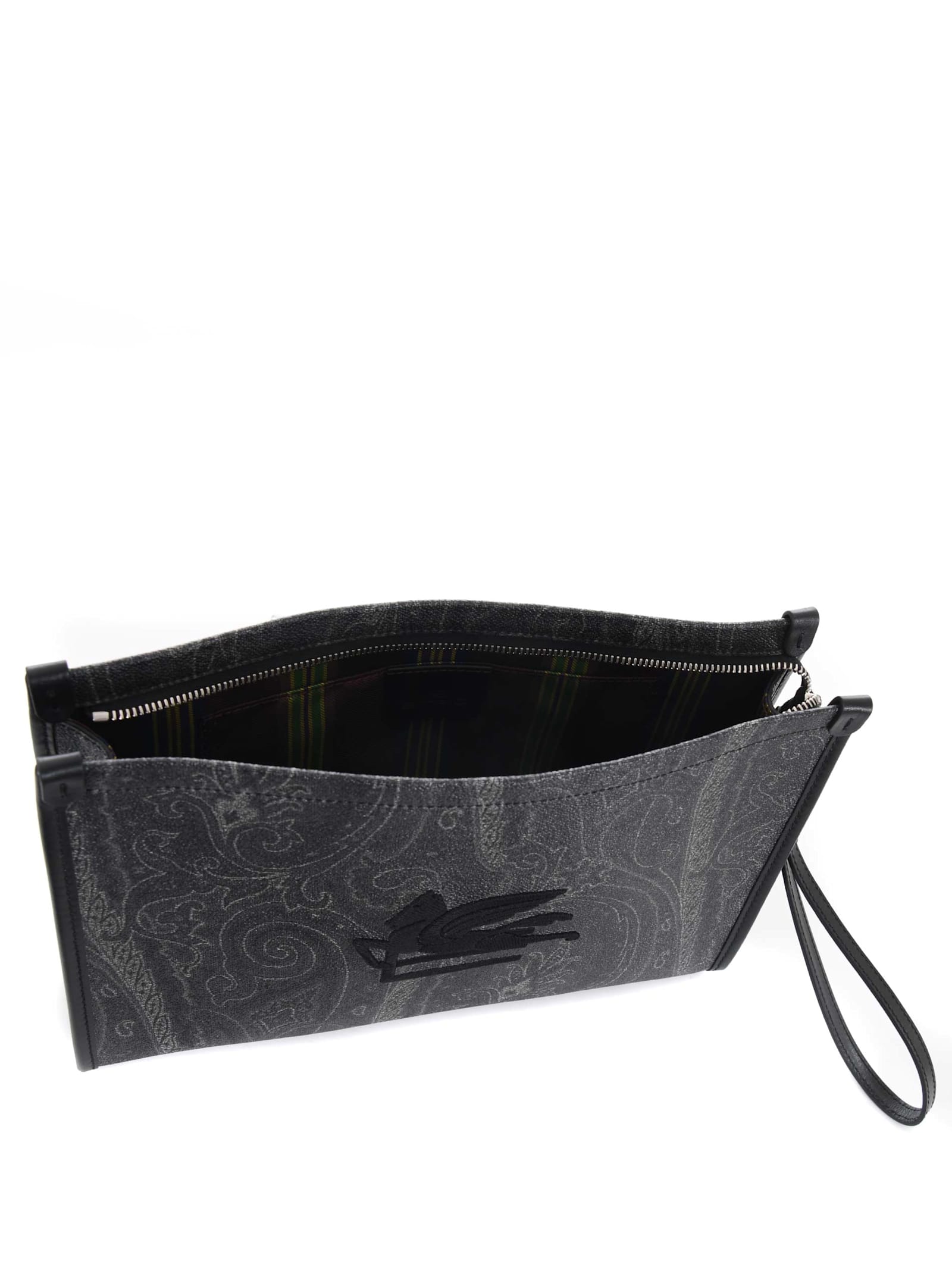 Shop Etro Clutch Bag In Grigio Scuro/nero