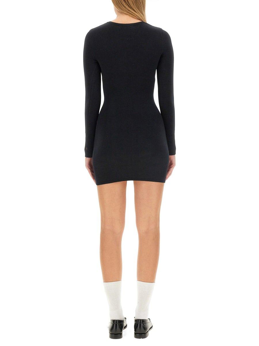 Shop Marine Serre Logo-embroidered Knitted Mini Dress In Black