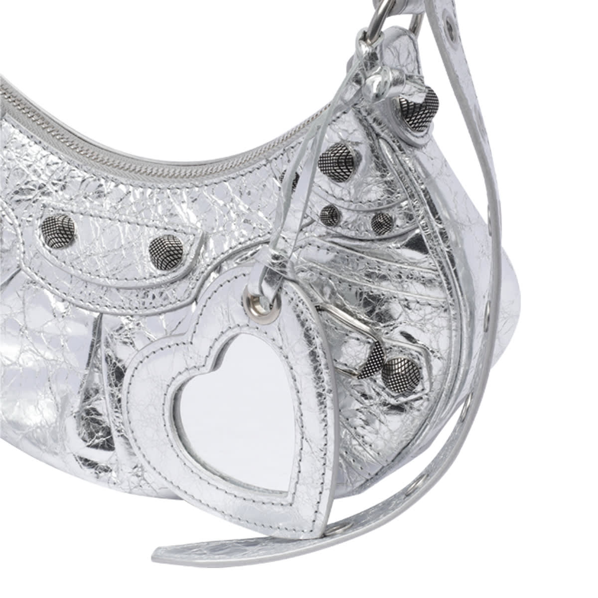 Balenciaga Green Leather Shoulder Handbag With Magnetic Closure And Metal Details In Silver