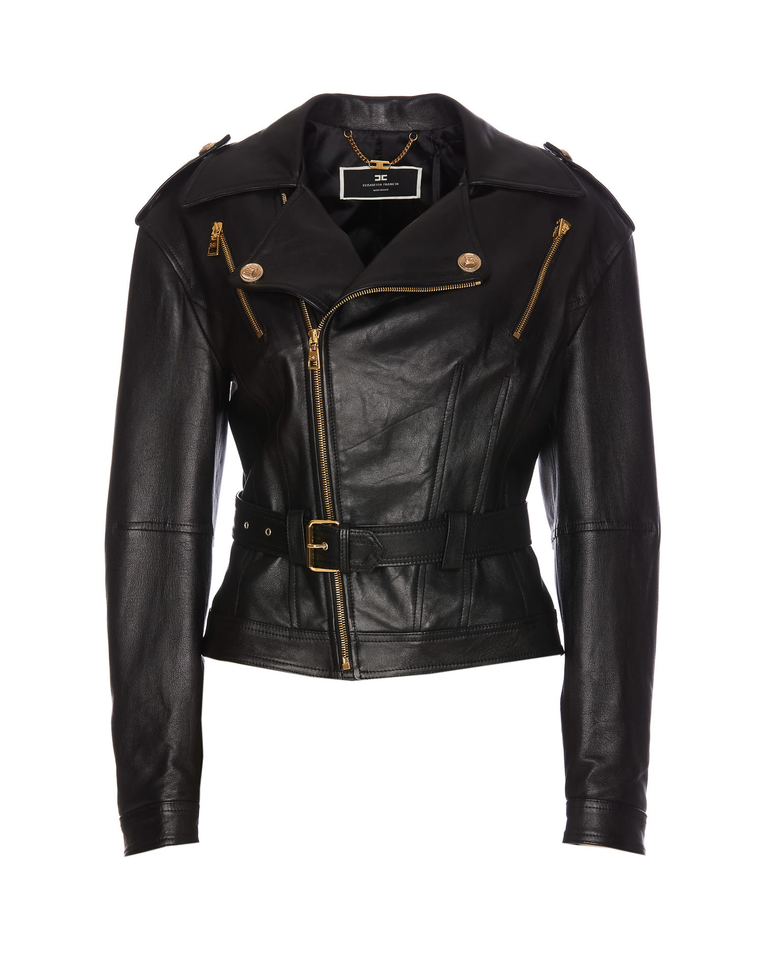 Shop Elisabetta Franchi Leather Jacket In Black