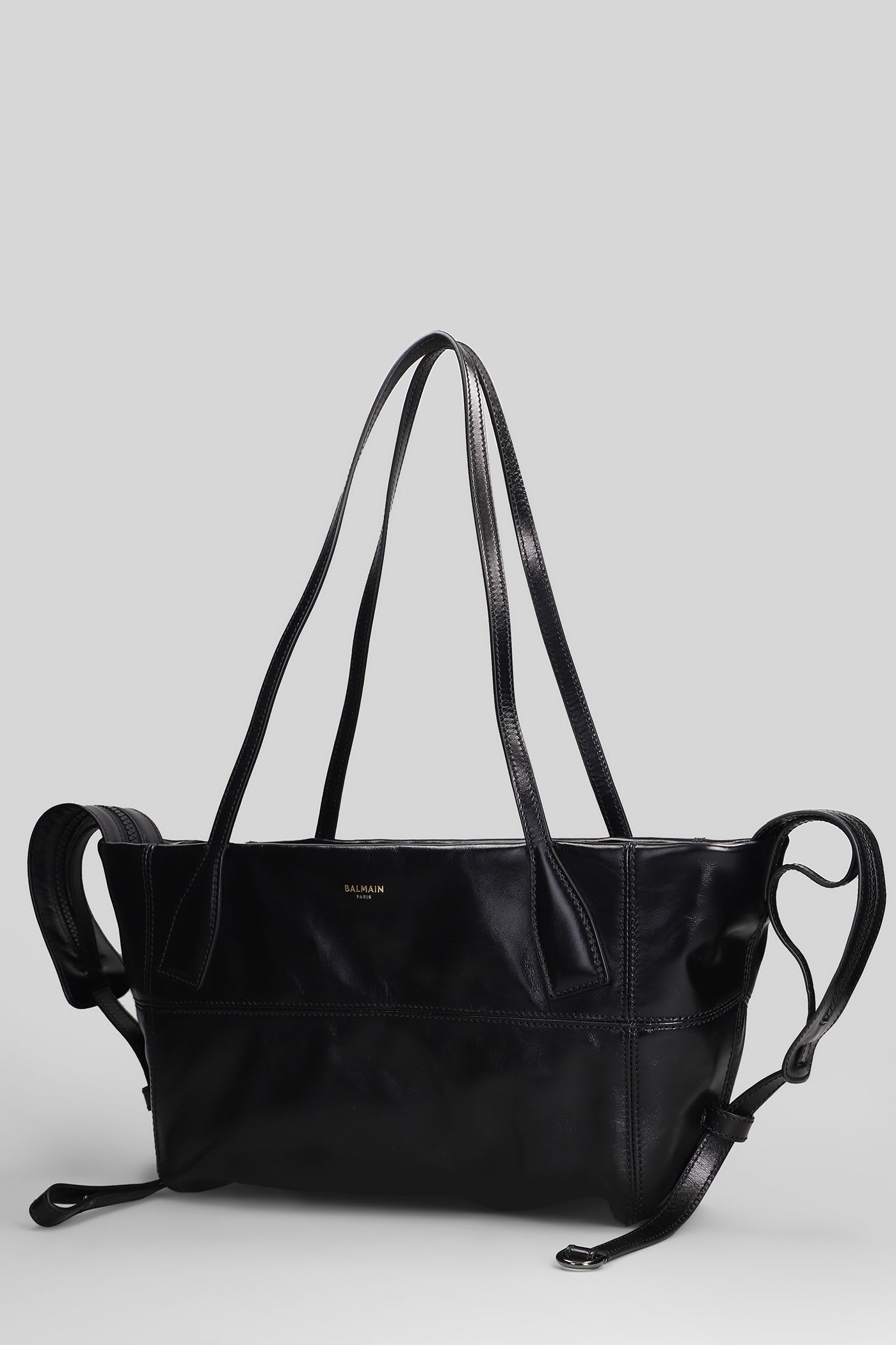 Balmain Track Zip Small Tote In Black Leather In Black