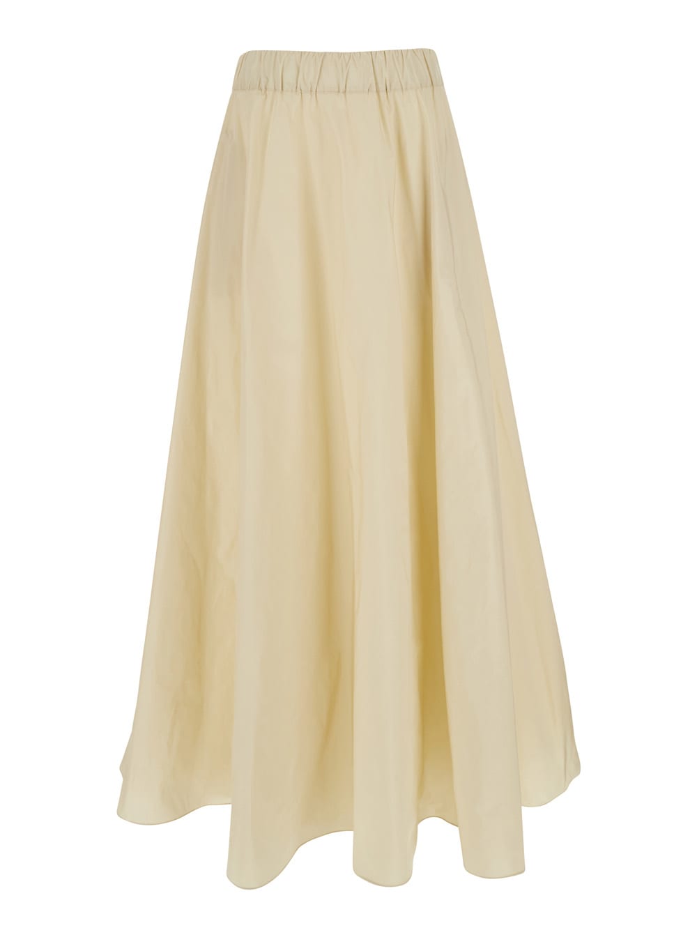 Parosh Beige Midi Skirt With Elastic Waist And Ruffle Design In Tech Fabric Woman