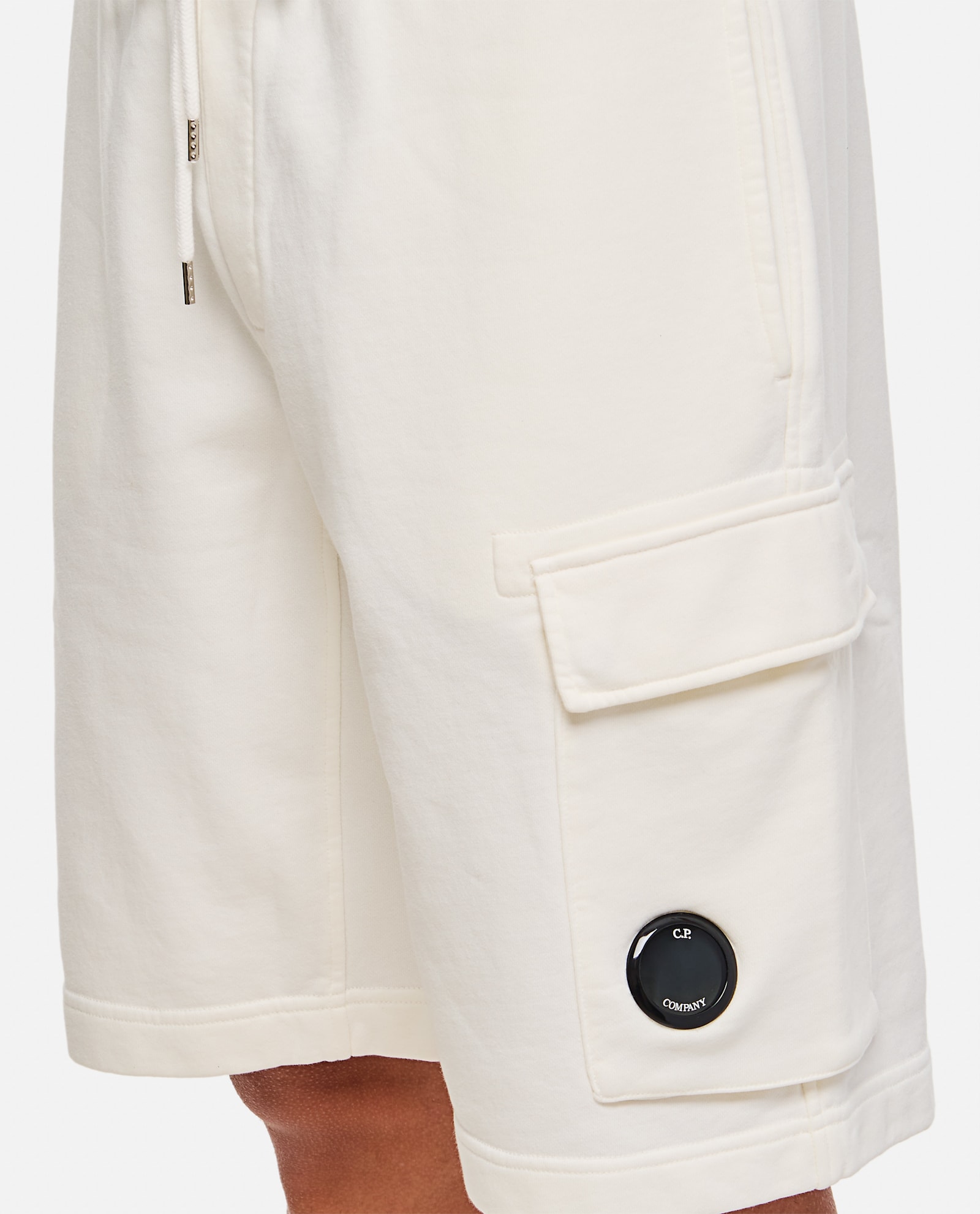 C.p. Company Cargo Shorts In Lightweight Brushed Cotton Fleece In Gauze White