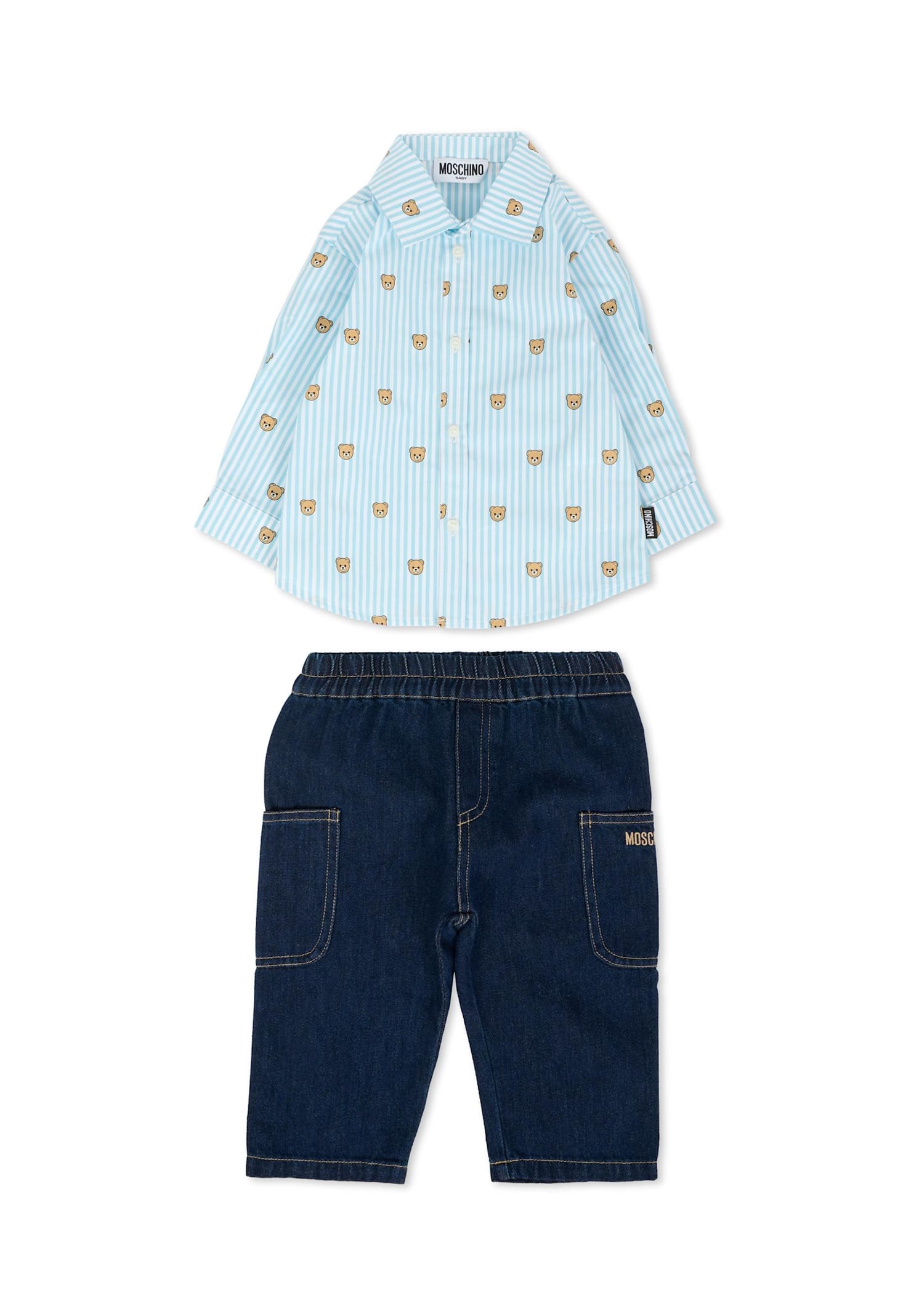 Moschino Blue Suit For Baby Boy With Teddy Bear In Blue
