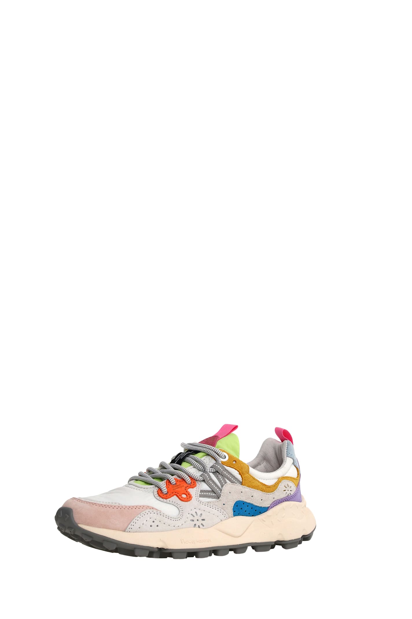 Flower Mountain Multicolored Suede And Technical Fabric Sneakers In White Pink