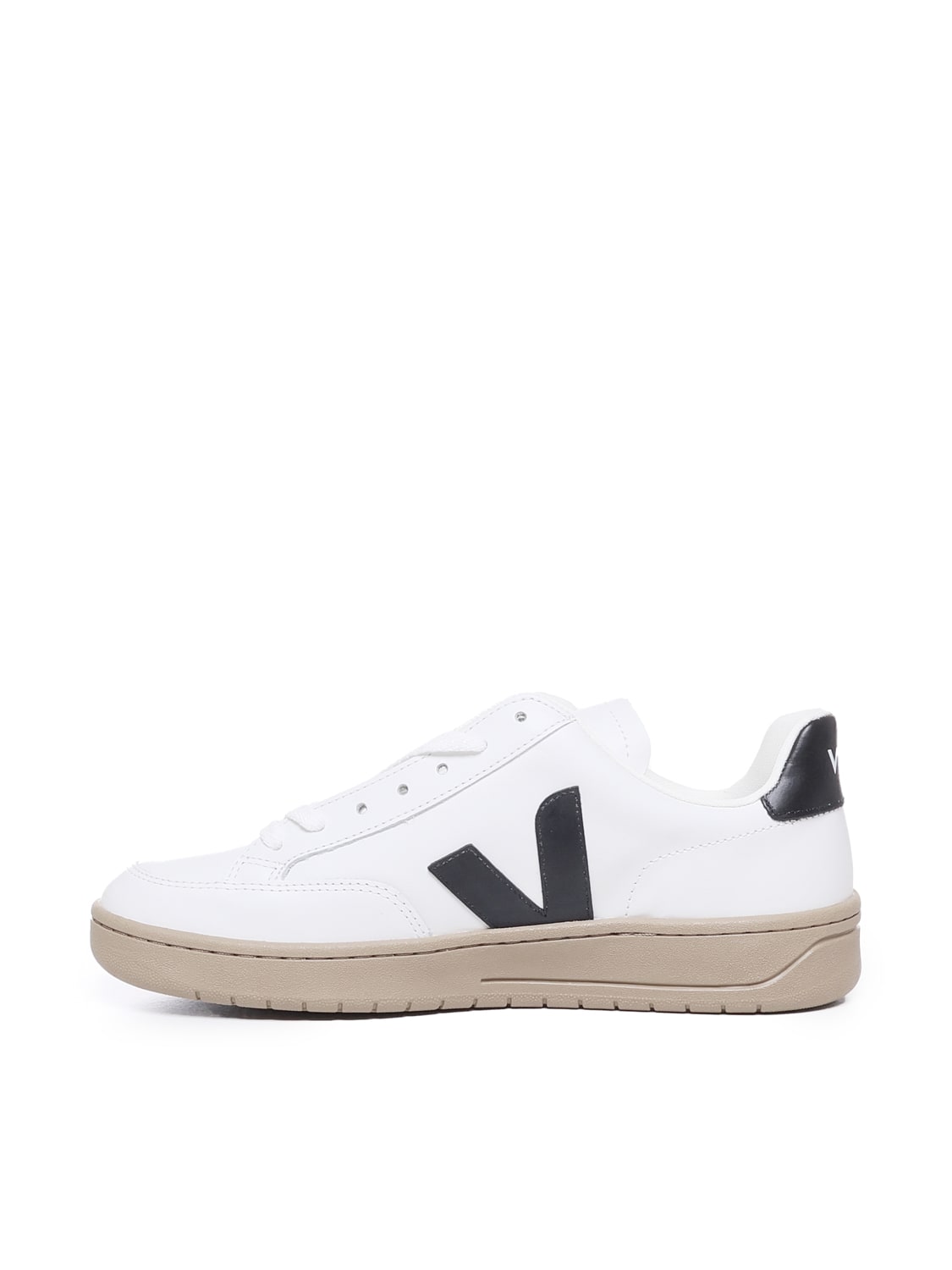 Shop Veja V-12 Black Dune Sneakers In Chromefree Cowskin In White