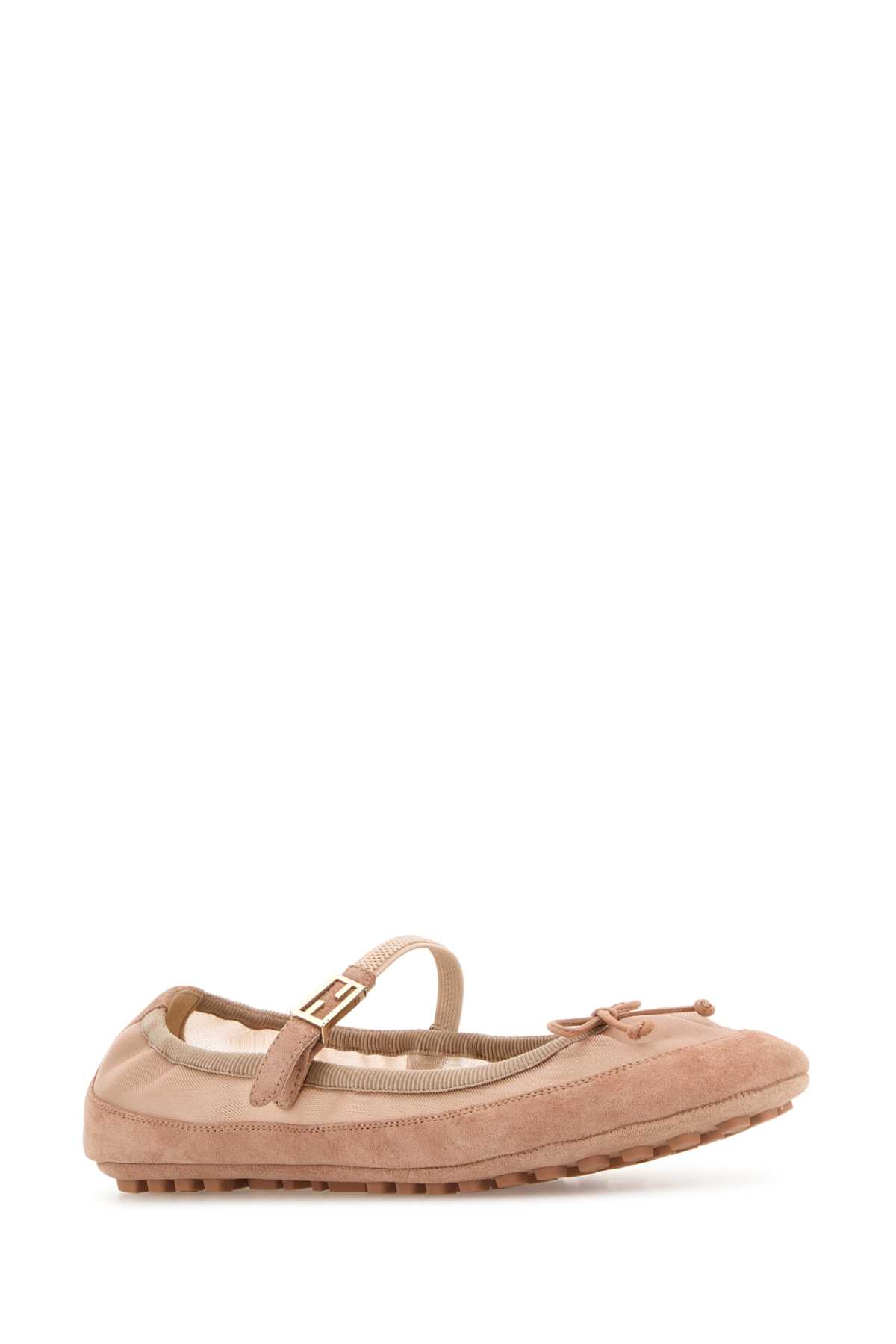 FENDI POWDER PINK MESH AND SUEDE BAGUETTE BALLERINAS