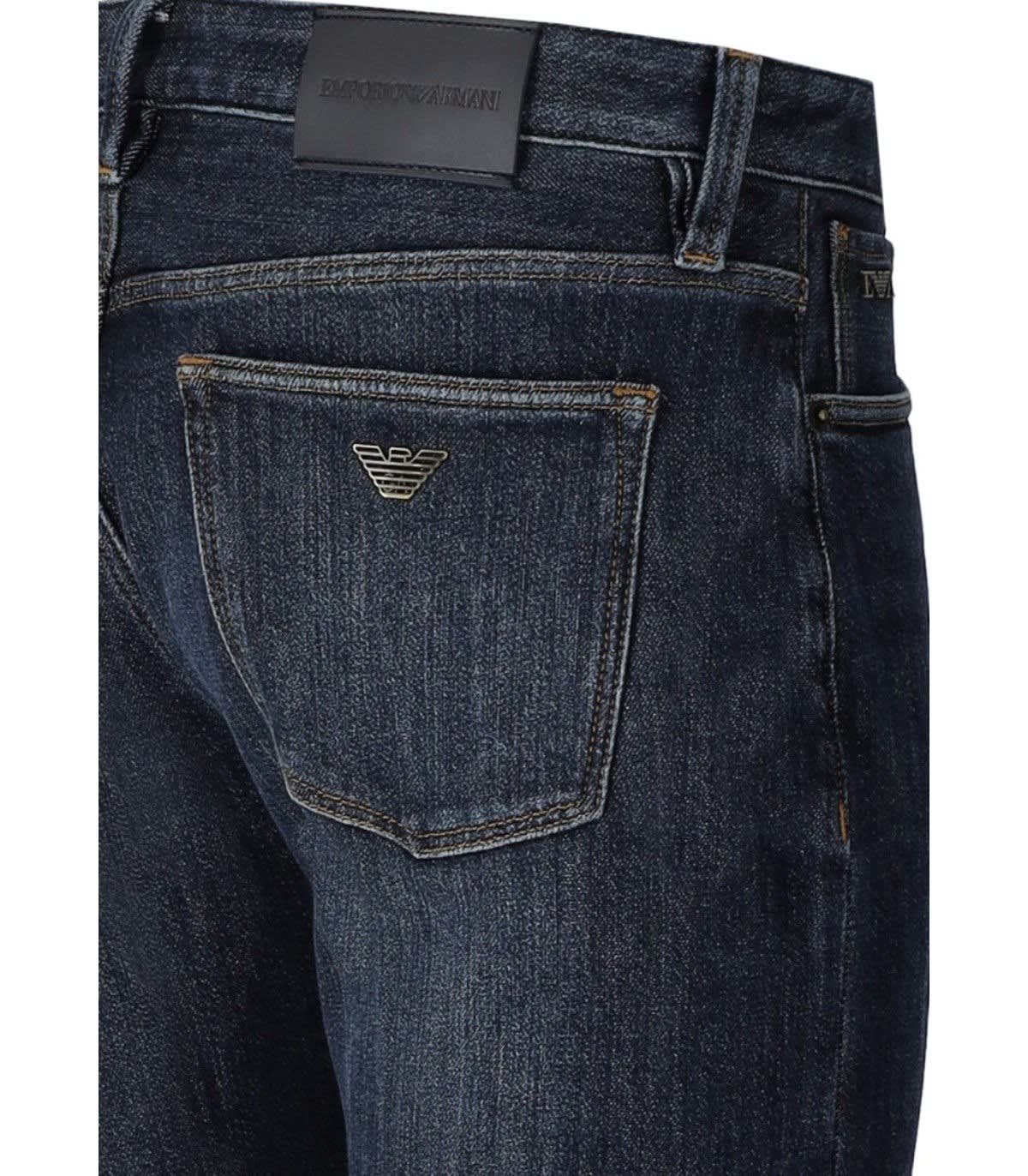 Shop Emporio Armani J75 Dark Blue Jeans In Denim Blu Md