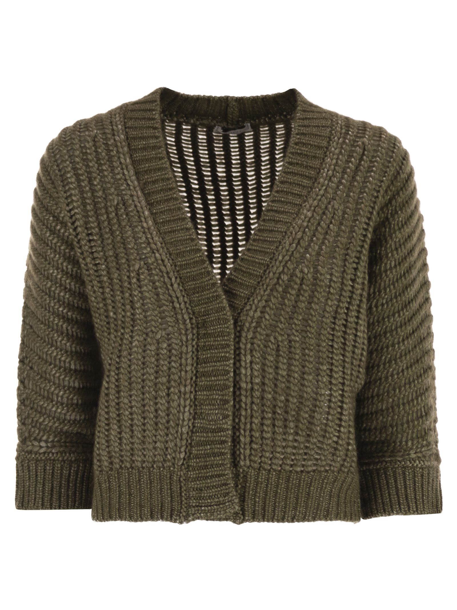 Peserico Wool And Alpaca Mesh Cardigan In Brown