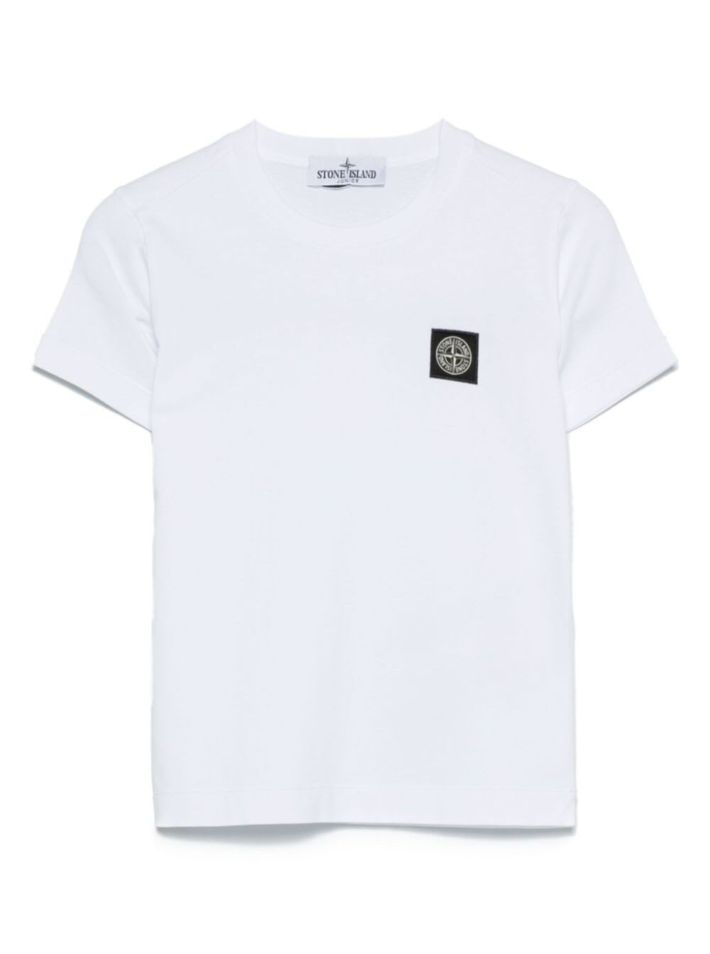 Stone Island Junior Compass Logo Patch T-shirt In White