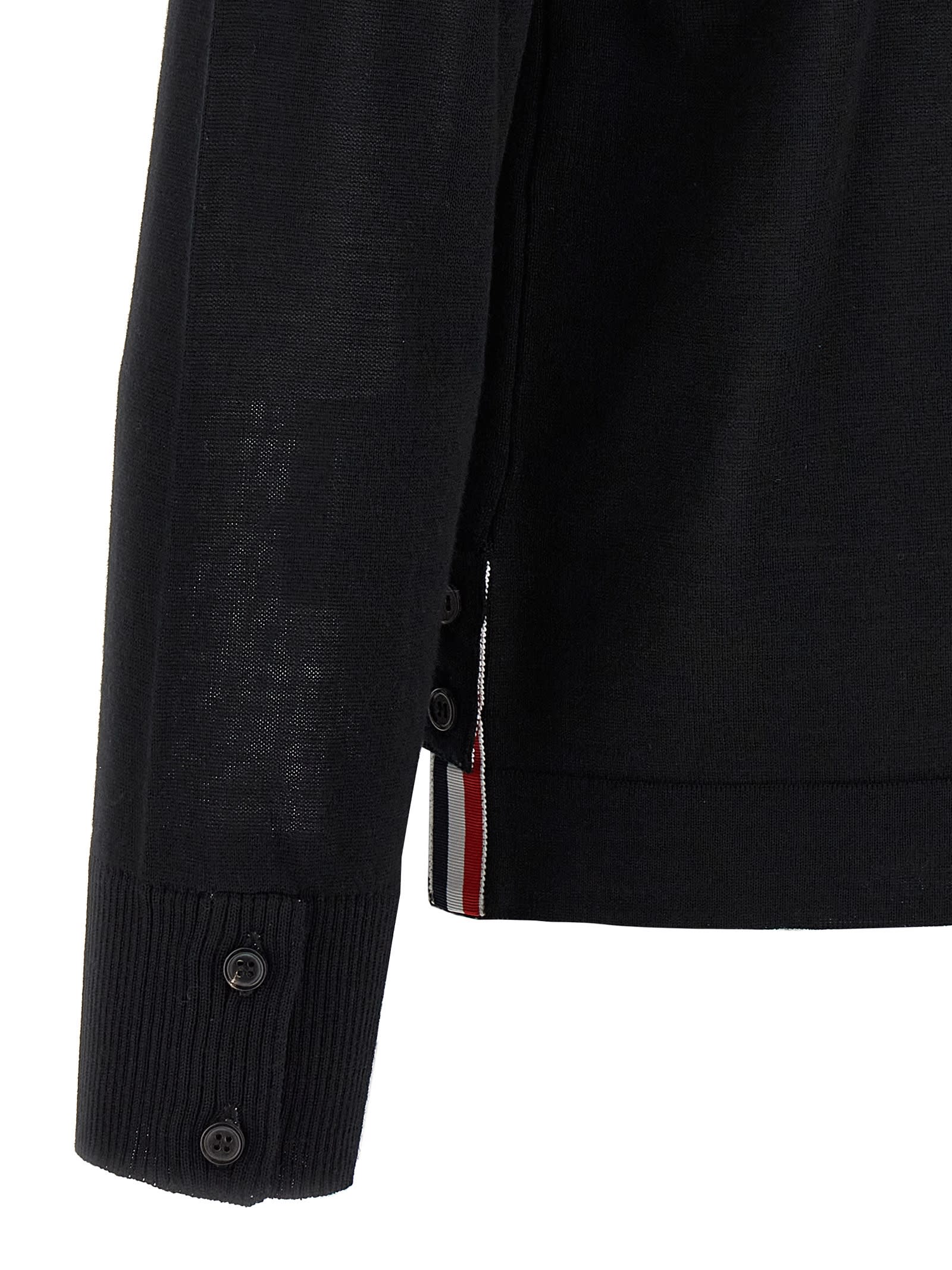 Thom Browne Button-front Knit Cardigan With Grosgrain Detailing In Black