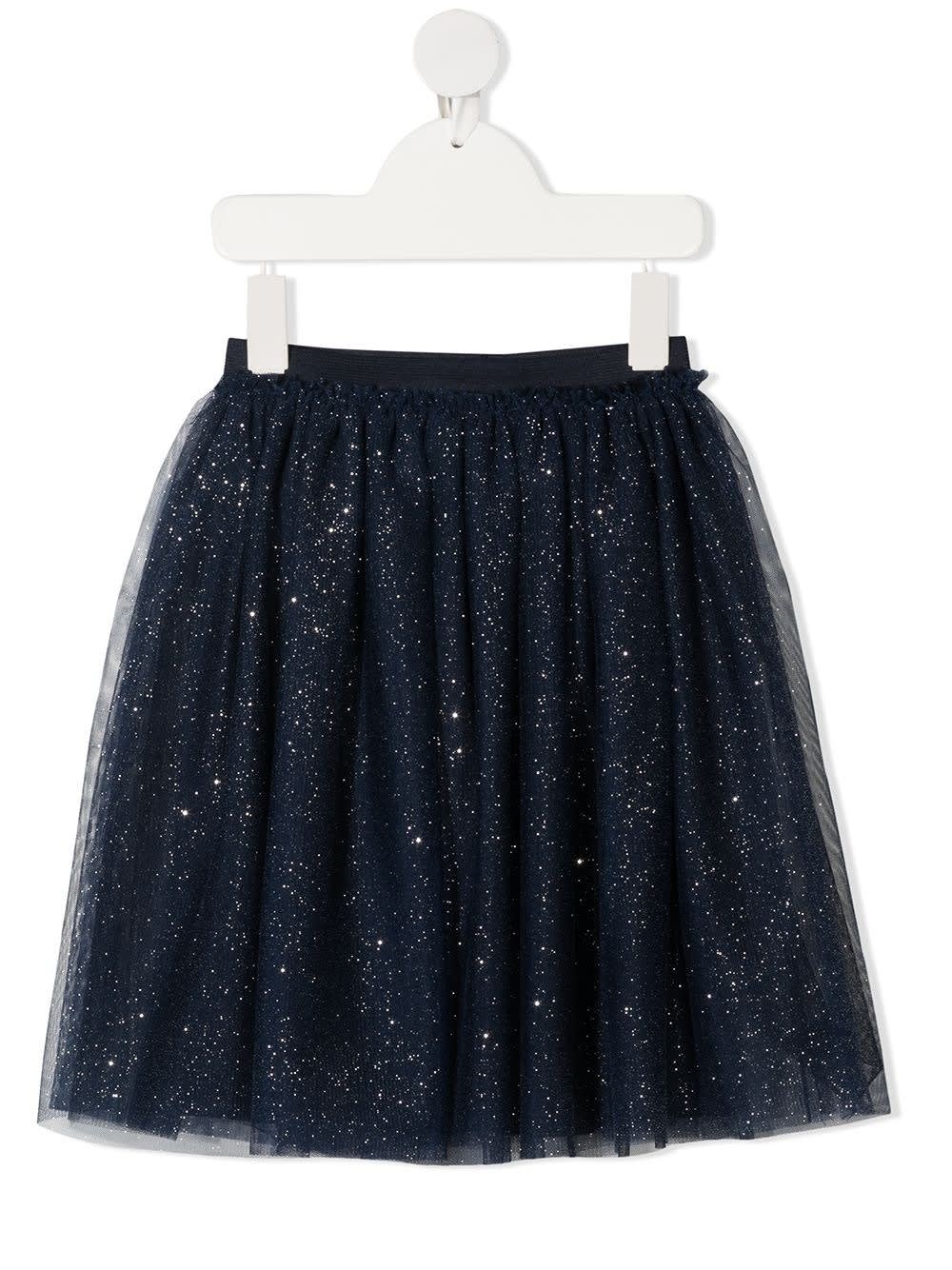 Il Gufo Glittery Skirt In Blue Tulle